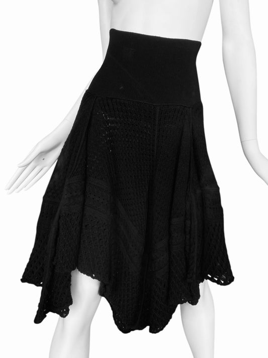 PLEIN SUD FW2006 BLACK KNIT ASYMMETRICAL HIGH WAISTED MIDI SKIRT