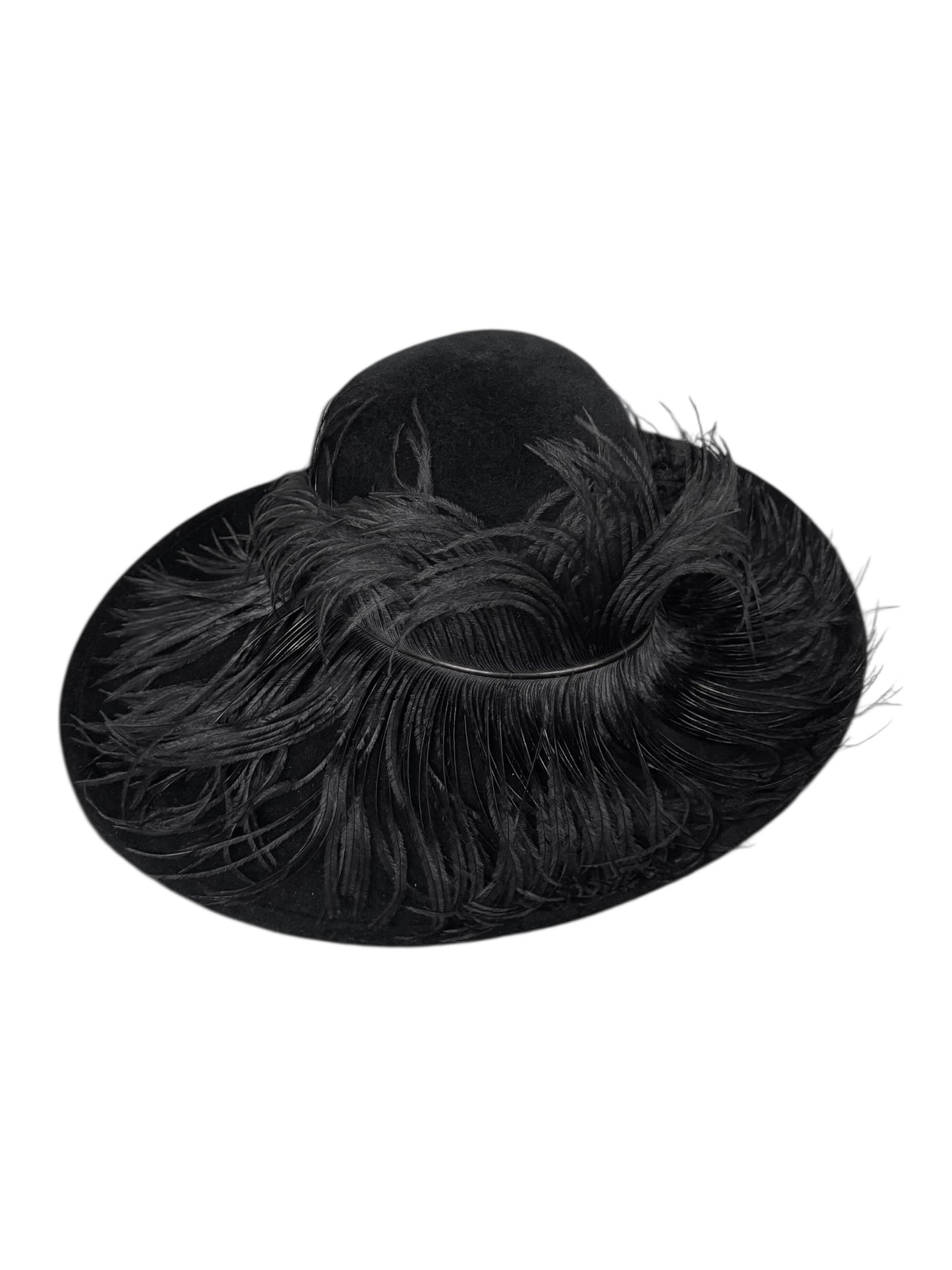PHILIP TREACY 2020s BLACK VELVET & OSTRICH FEATHERS HAT