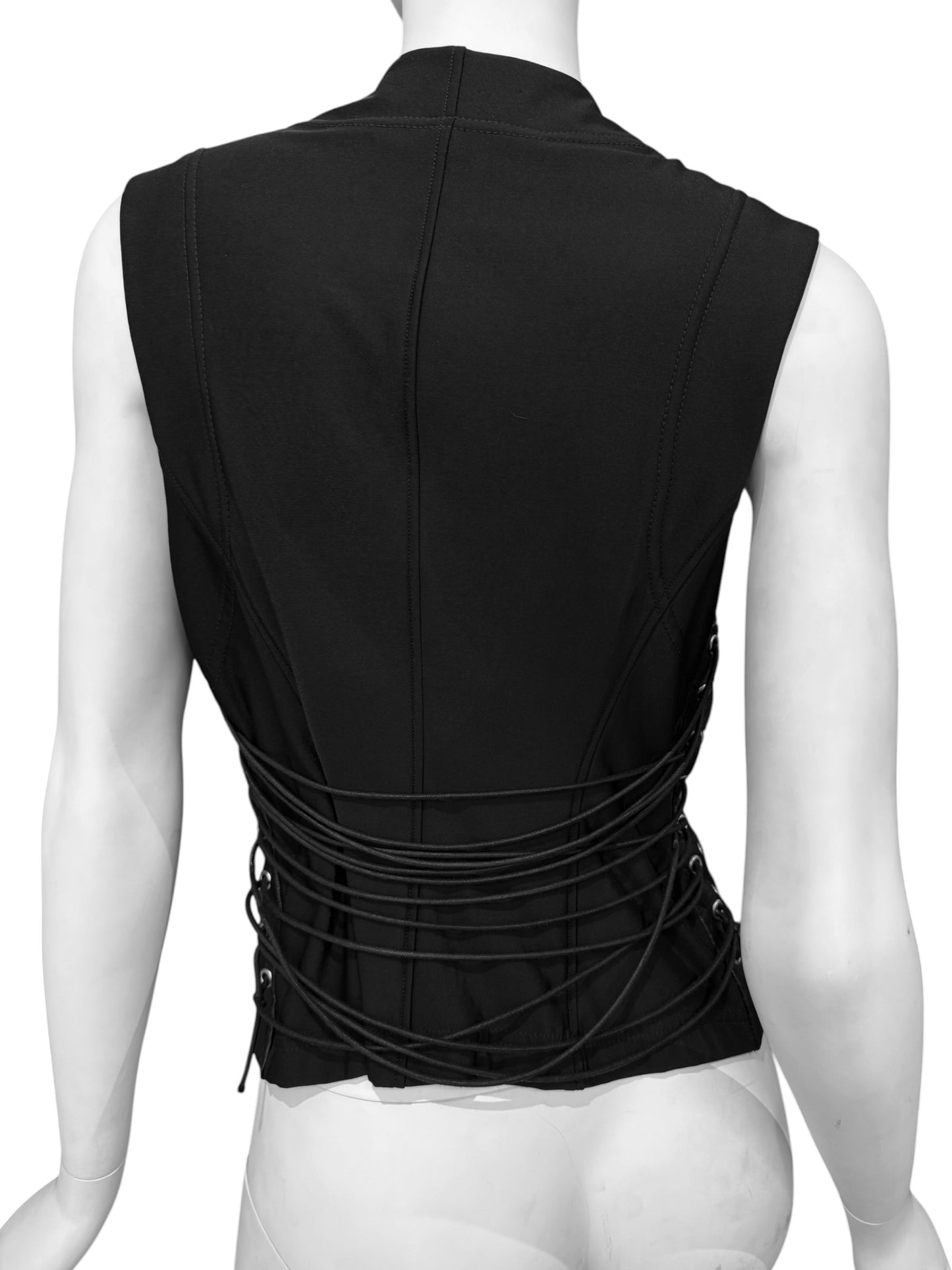 KYUSO 1990s BLACK LEATHER LACE-UP VEST