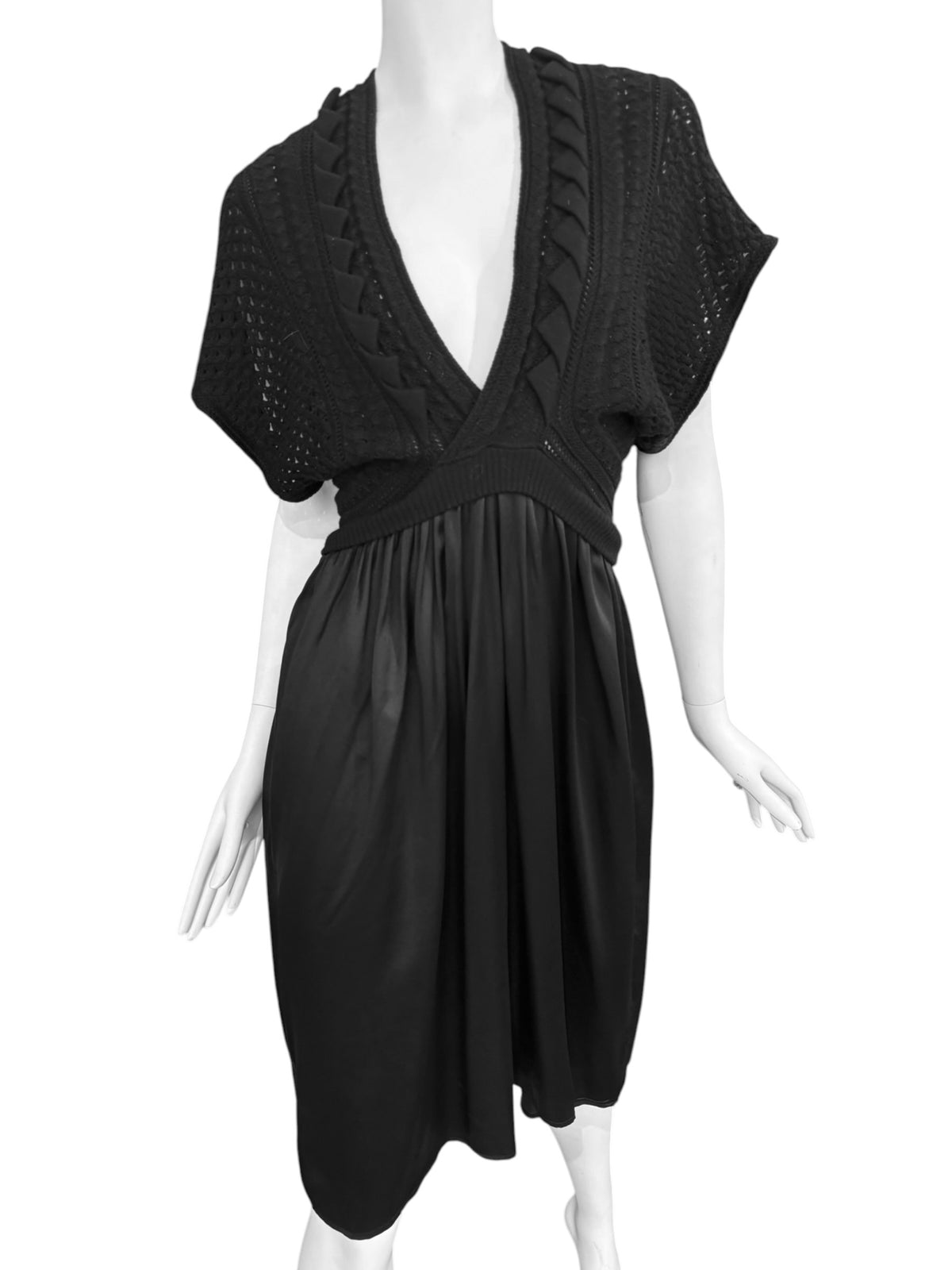 PLEIN SUD JEANIUS 2000s BLACK SILK & WOOL MIDI DRESS