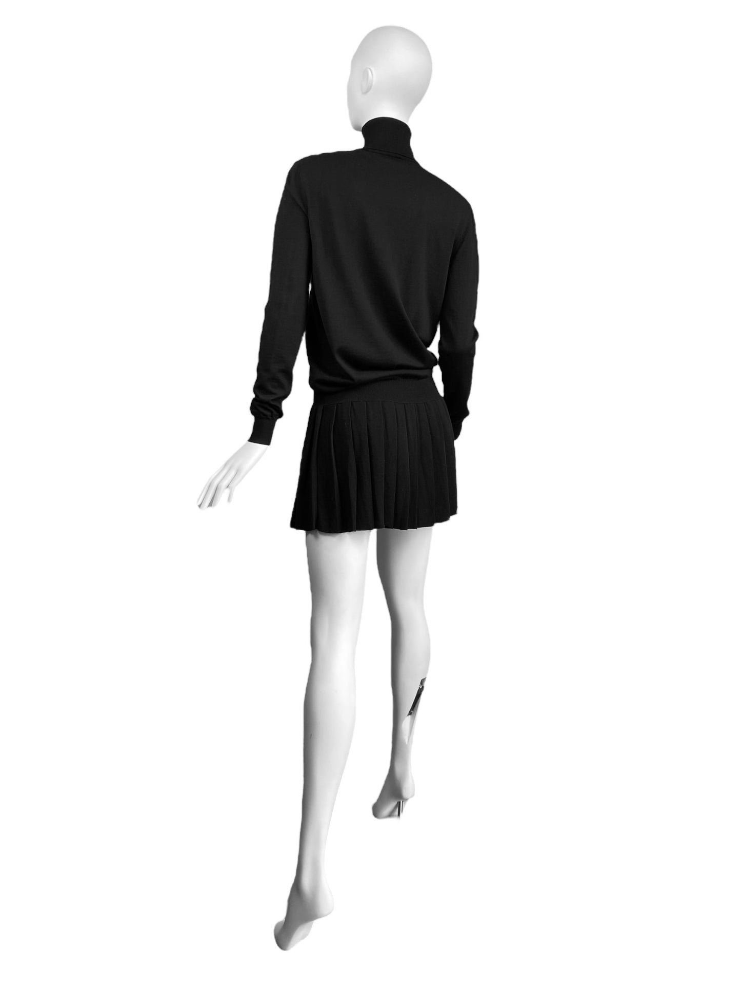 PRADA FW2022 BLACK WOOL PLEATED MINI DRESS