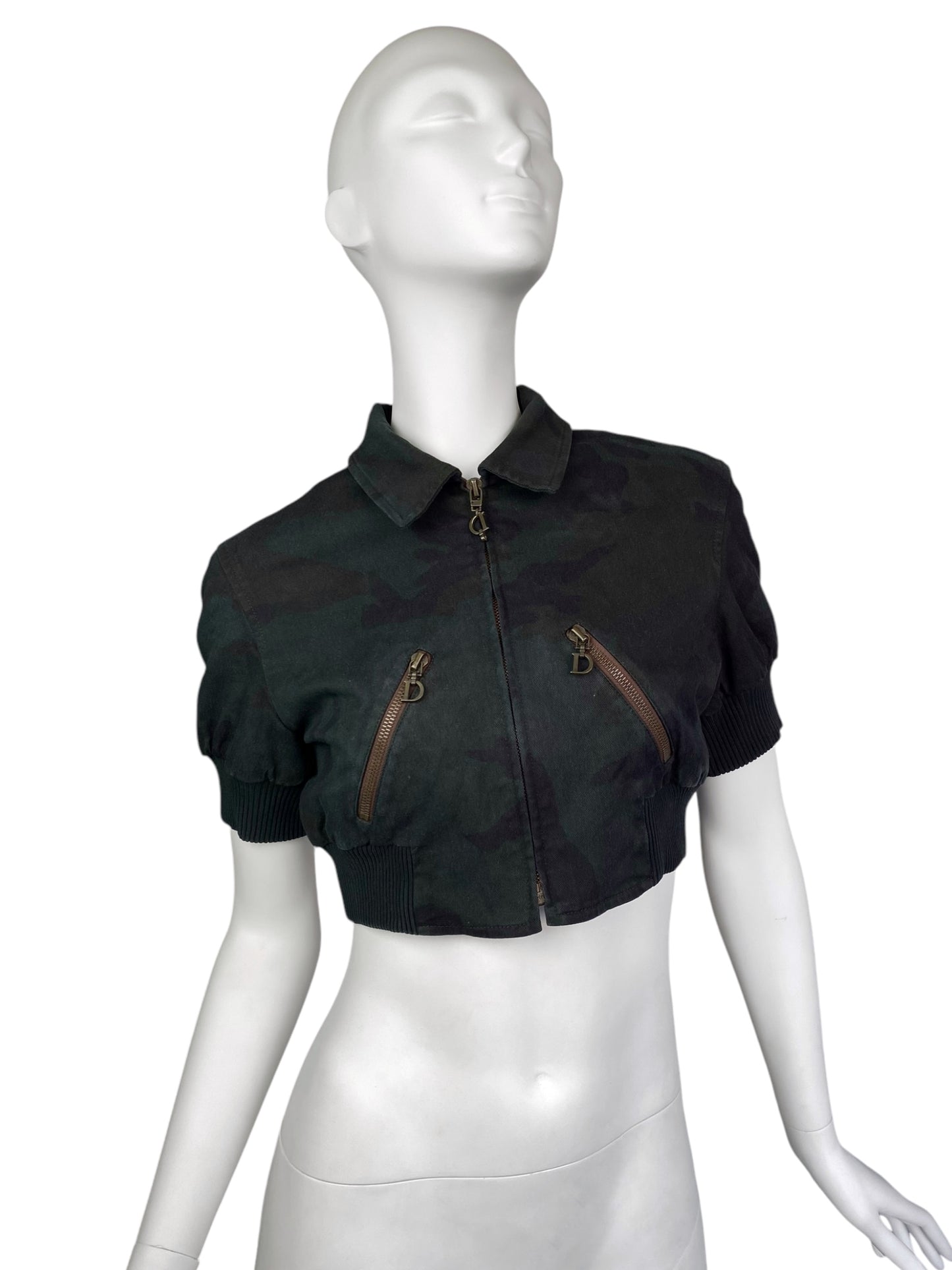 DIOR SS2001 BY GALLIANO DARK GREEN CAMO CROPPED JACKET