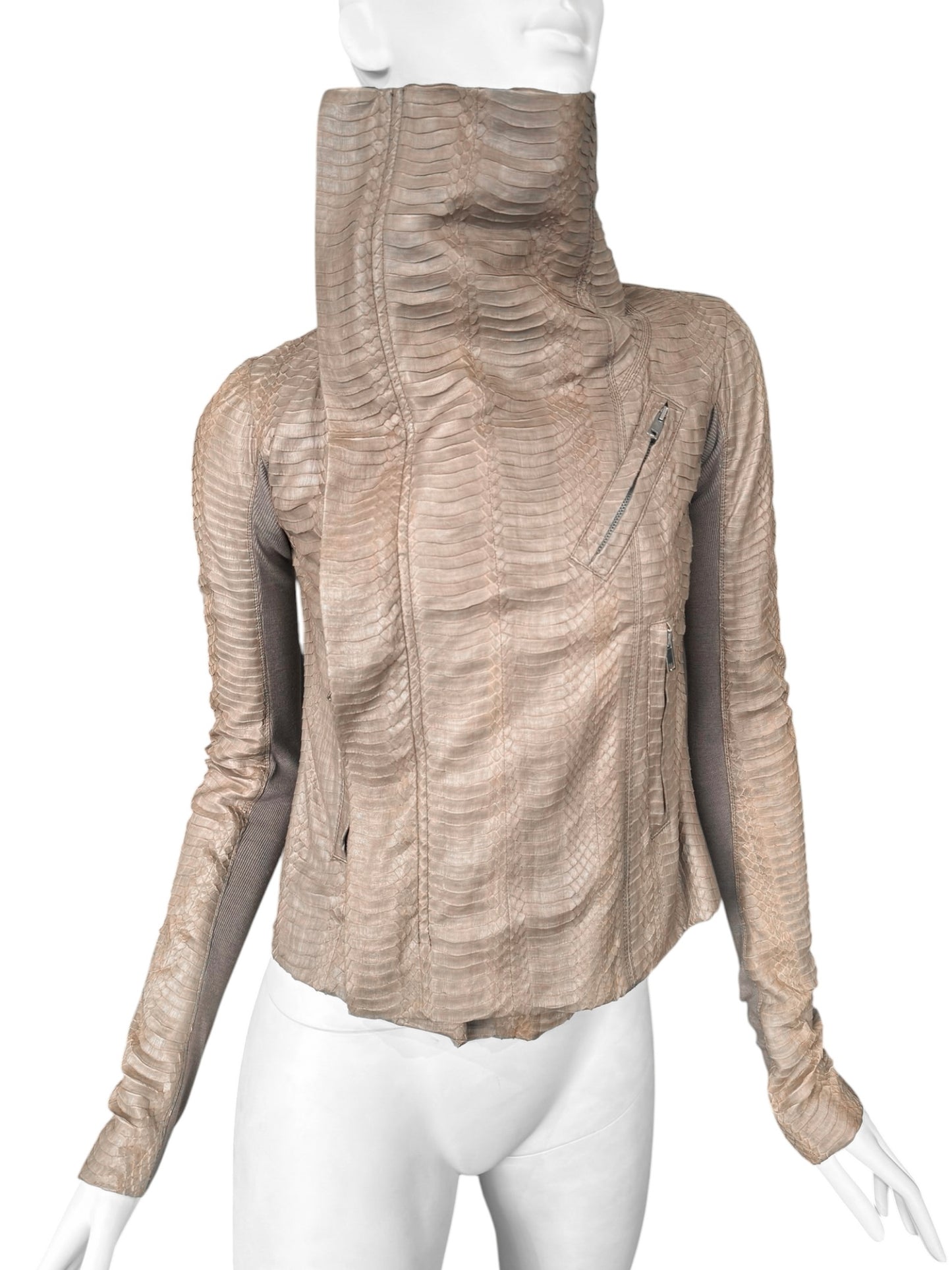 RICK OWENS SS2012 «NASKA» BROWN PYTHON LEATHER ASYMMETRICAL ZIP JACKET
