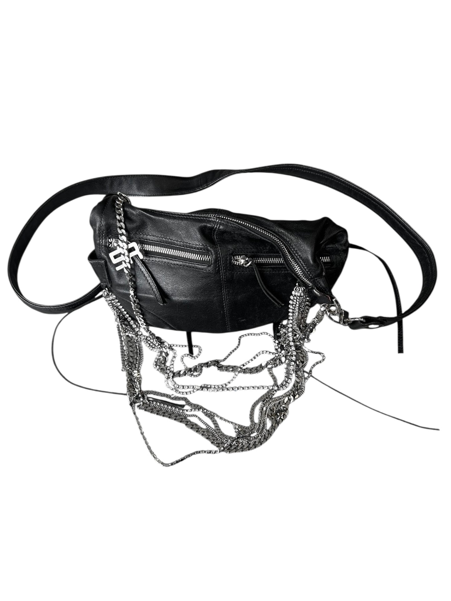 SONIA RYKIEL 2000s BLACK LEATHER CHAINS EMBELLISHED BAG