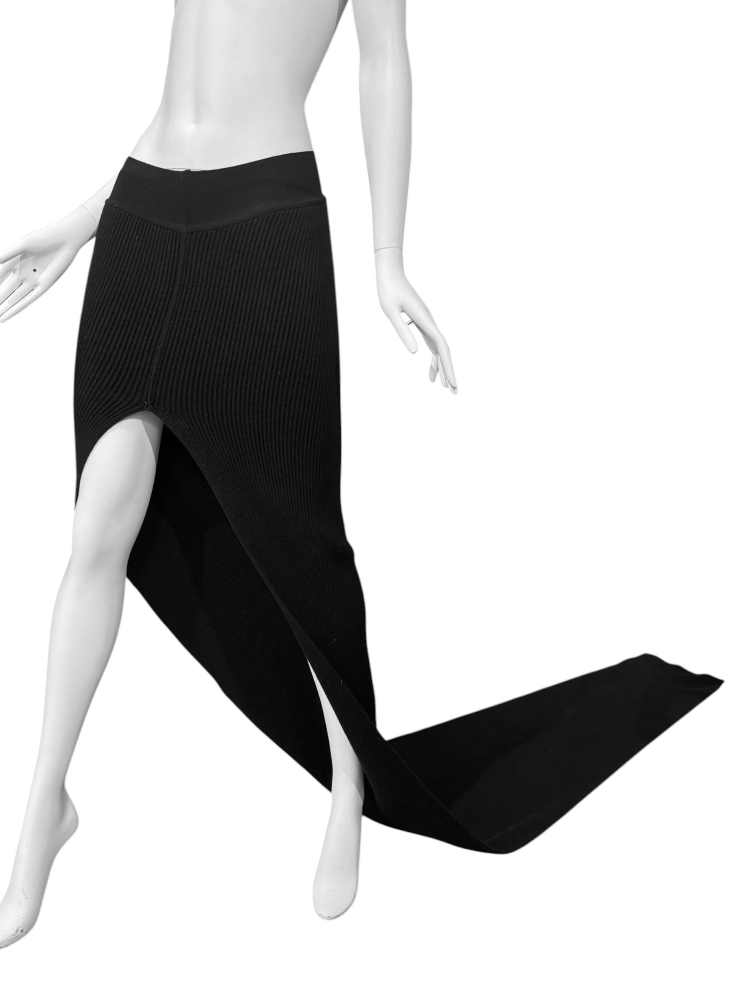 RICK OWENS FW2023 «LUXOR» BLACK CASHMERE SLIT MAXI TRAIN SKIRT