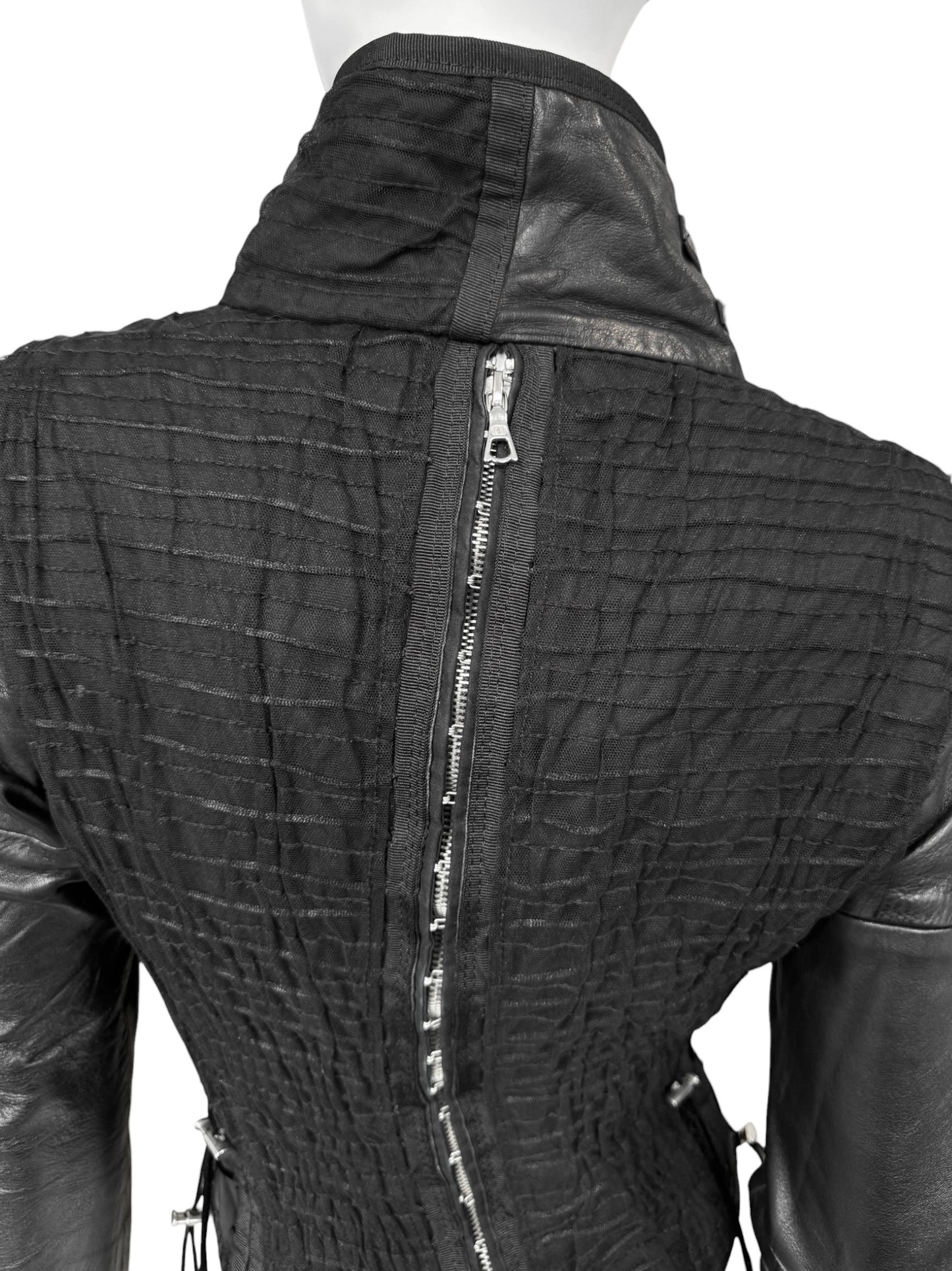 JITROIS 2000S BLACK LEATHER & MESH LACE-UP JACKET