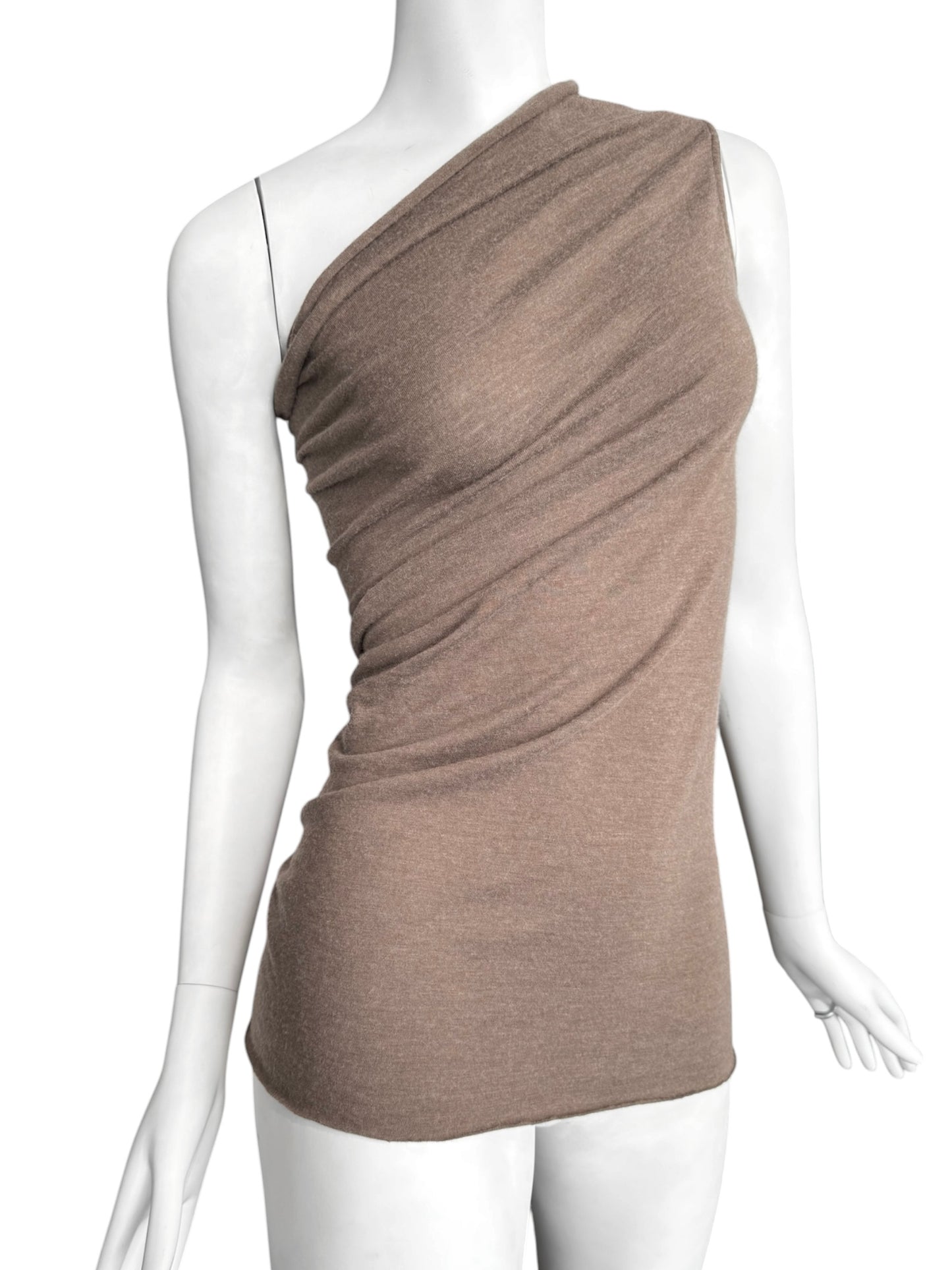 RICK OWENS FW2024 ‘PORTERVILLE’ BROWN ASYMMETRICAL TANK TOP