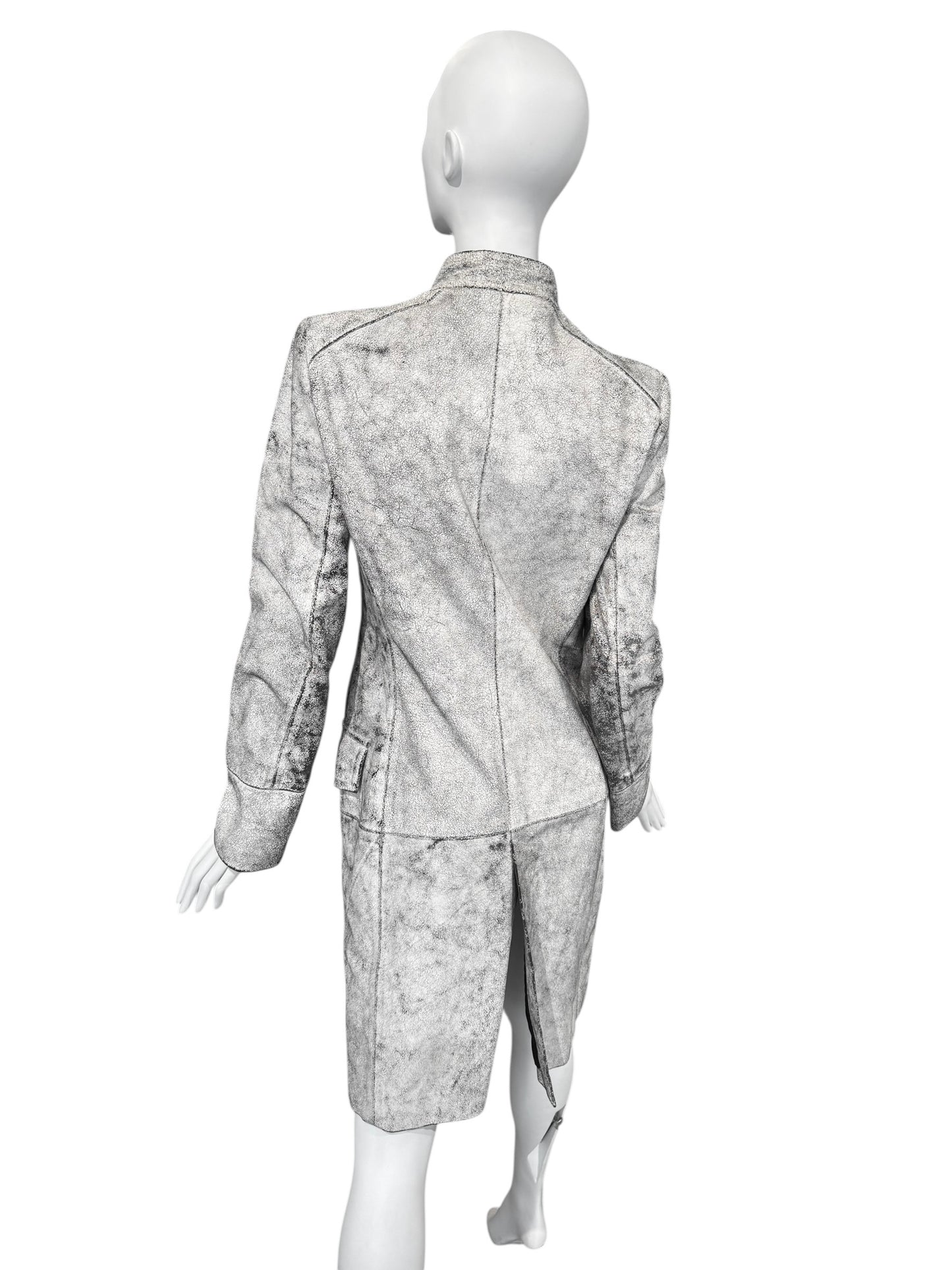 ANN DEMEULEMEESTER SS2002 WHITE CRACKED LEATHER COAT