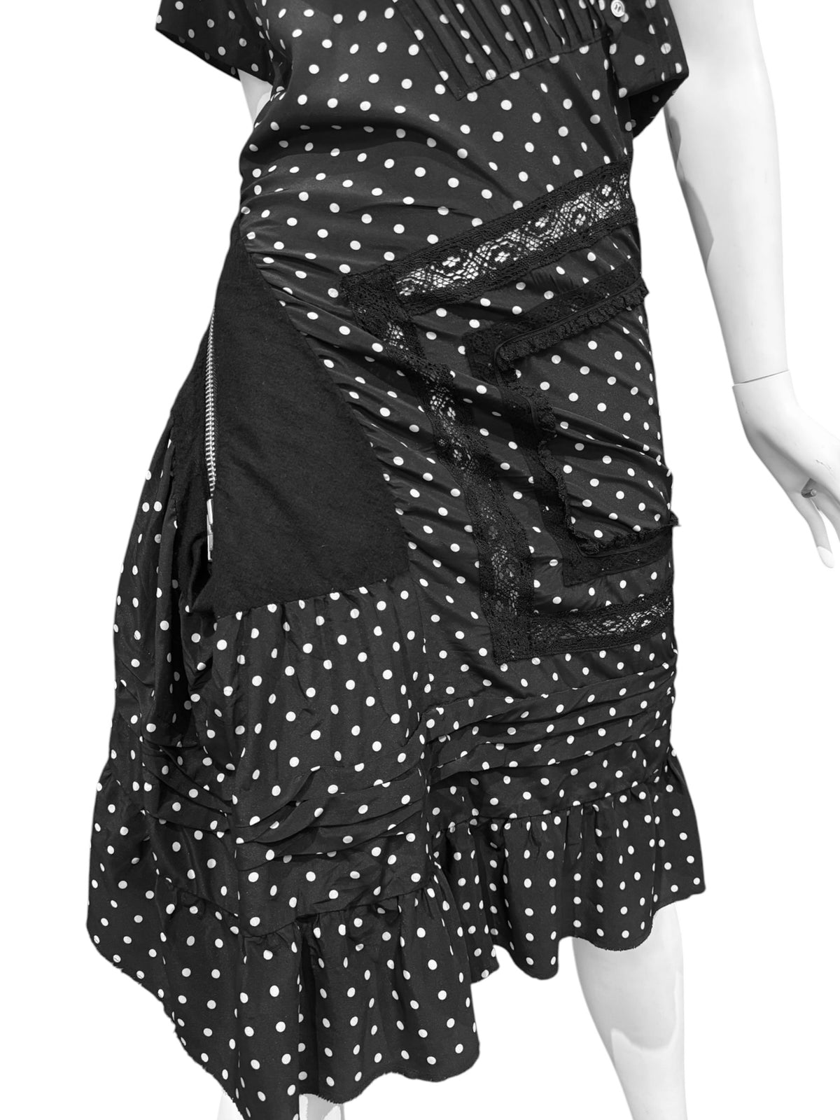 JUNYA WATANABE FW2007 BLACK POLKA DOT TWISTED MIDI DRESS