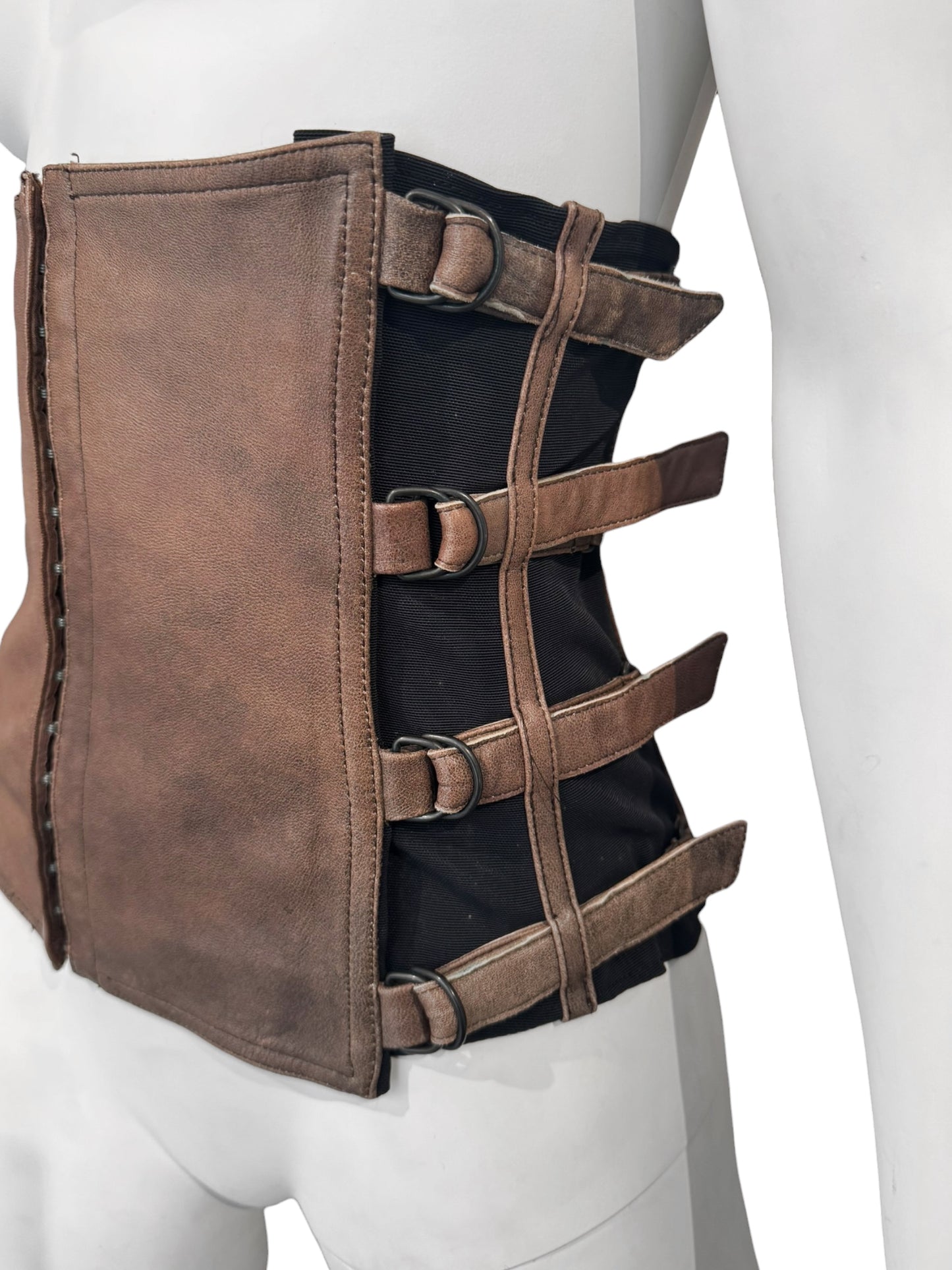 PLEIN SUD FW2001 BROWN LEATHER BONDAGE CORSET