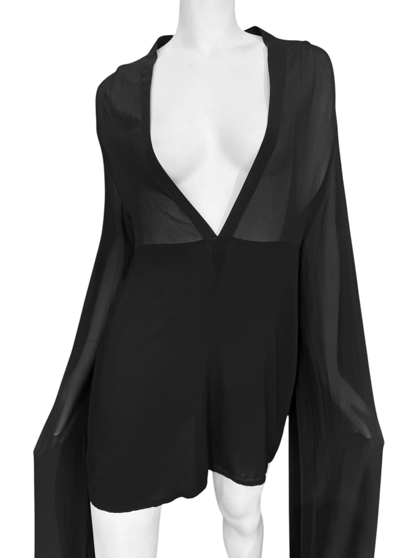 ANN DEMEULEMEESTER SS2013 BLACK SILK MAXI SLEEVES MINI DRESS