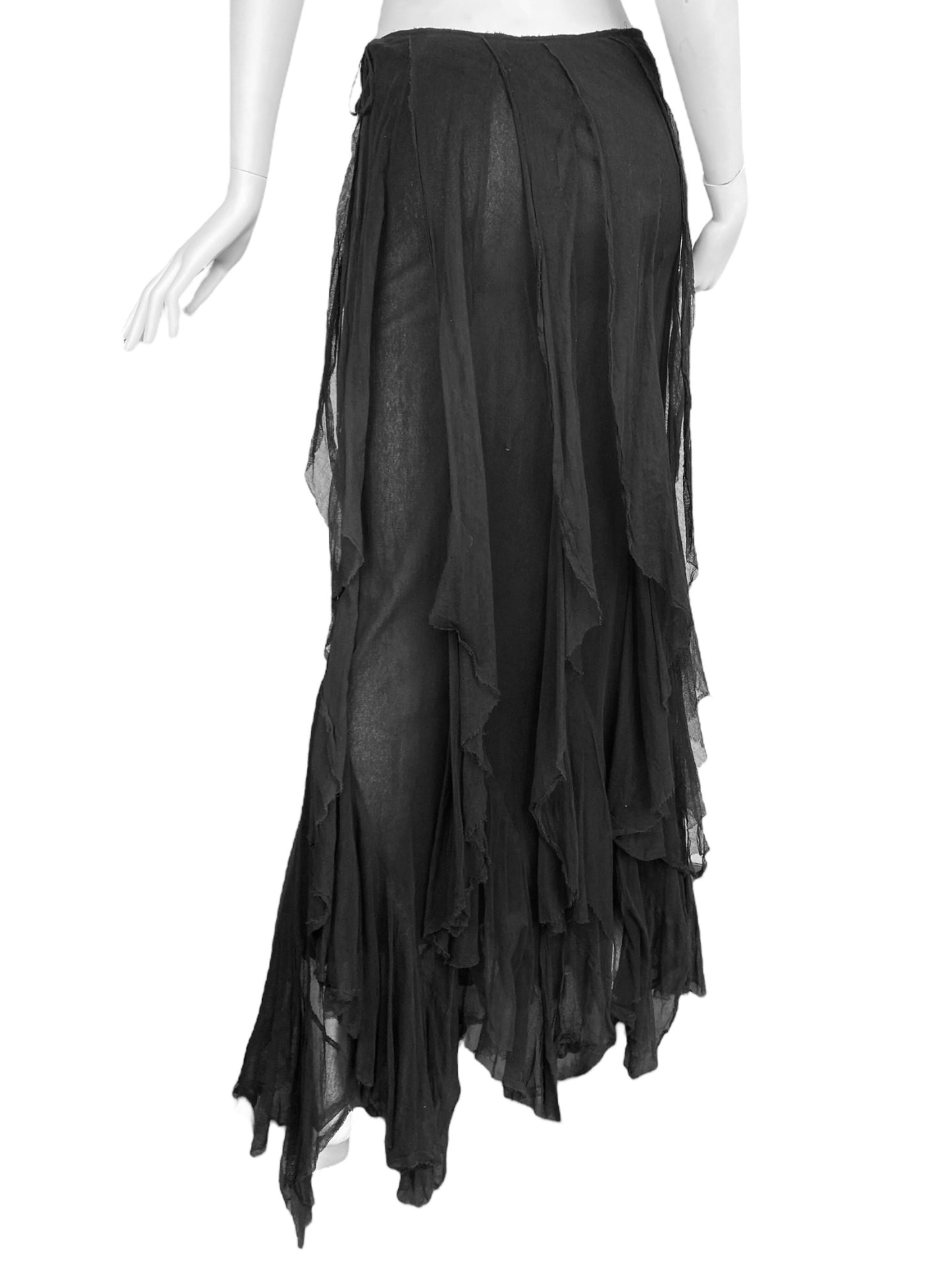 PLEIN SUD SS2000 BLACK TULLE CASCADING RUFFLES MAXI SKIRT