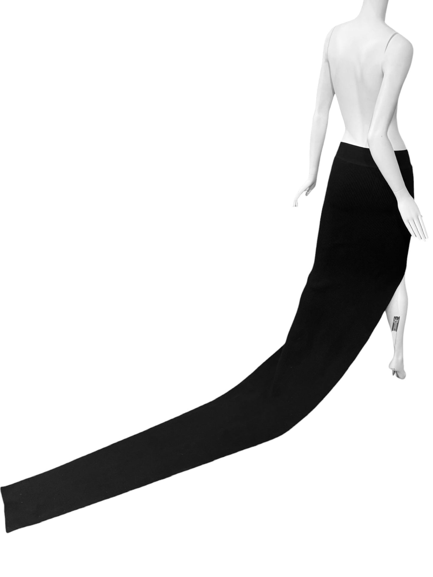 RICK OWENS FW2023 «LUXOR» BLACK CASHMERE SLIT MAXI TRAIN SKIRT
