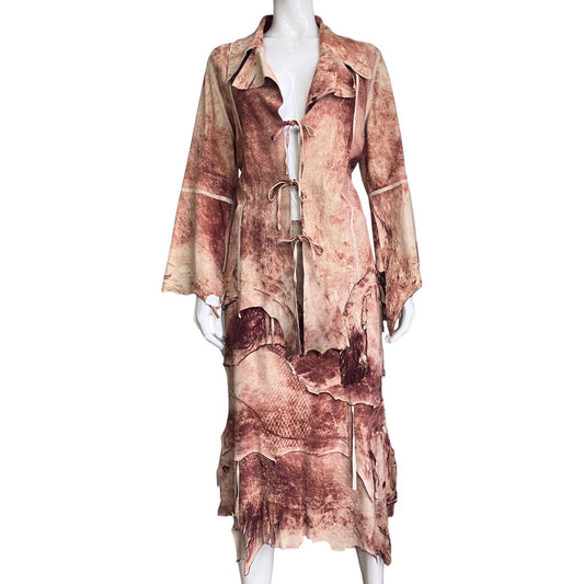 MAX 2000s BEIGE DISTRESSED PATCHWORK LEATHER 2P. SET (SHIRT+SKIRT)