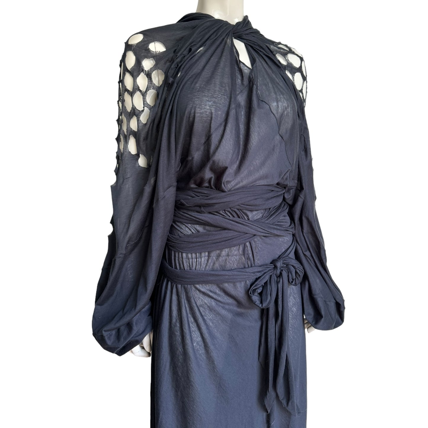 MAISON MARGIELA SS2020 BY GALLIANO NAVY BLUE OPENWORK WRAP DRESS