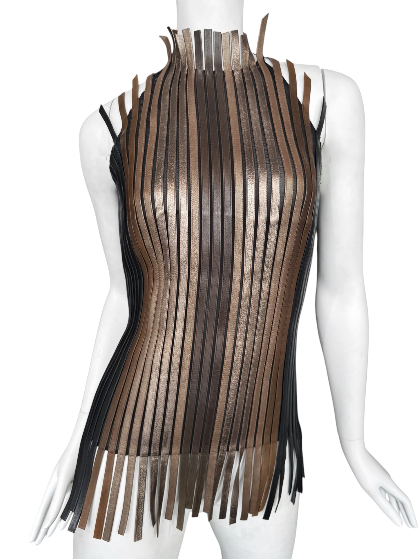 JITROIS 2000s BROWN LEATHER STRIP TANK TOP