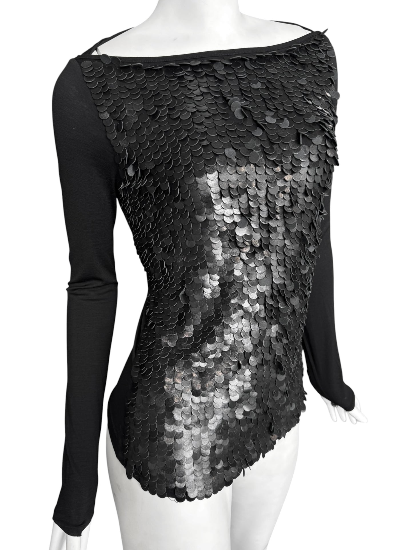 PLEIN SUD FW2001 BLACK LEATHER EMBROIDERED TOP