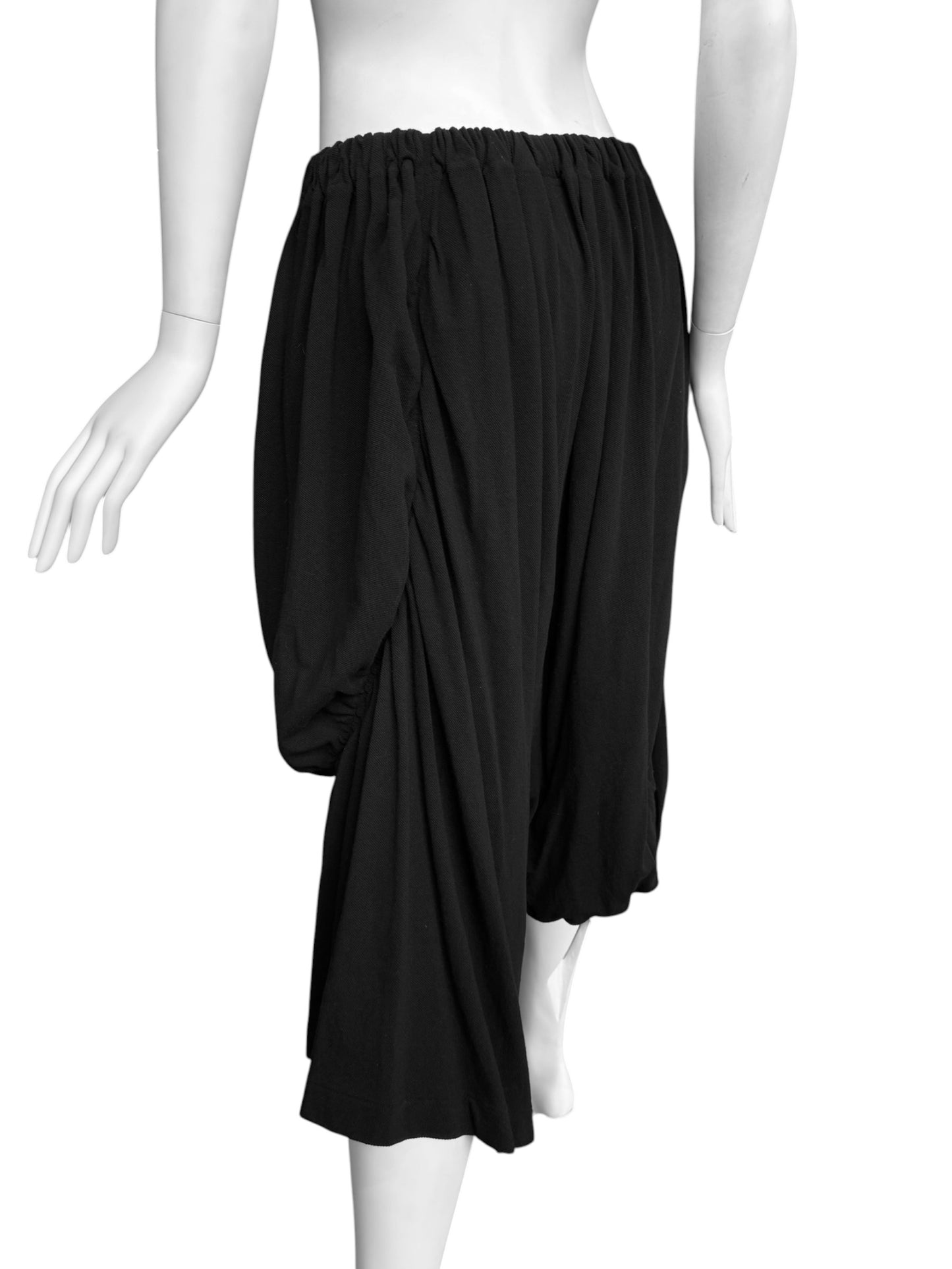 Y’S YOHJI YAMAMOTO 2010s BLACK ASYMMETRICAL DRAPED SHORTS