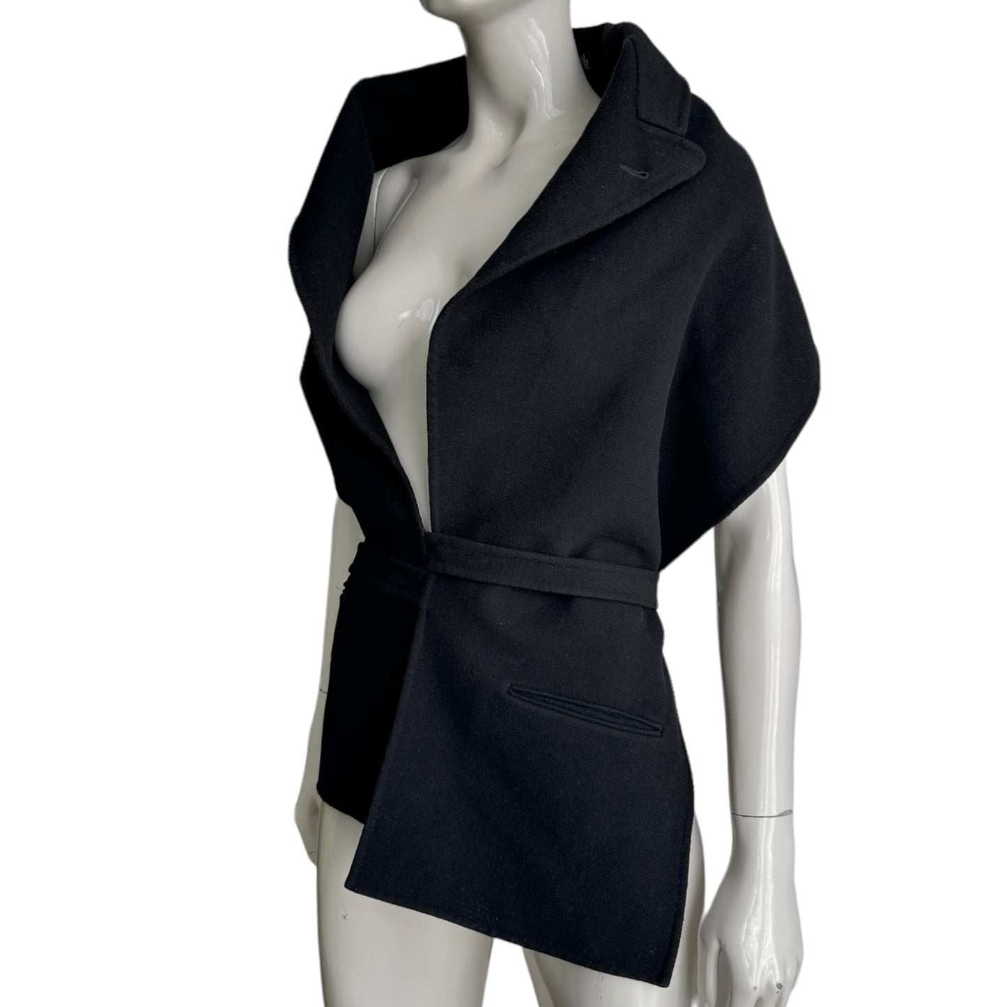 JEAN-PAUL GAULTIER 1990s BLACK WOOL BACKLESS WRAP BLAZER