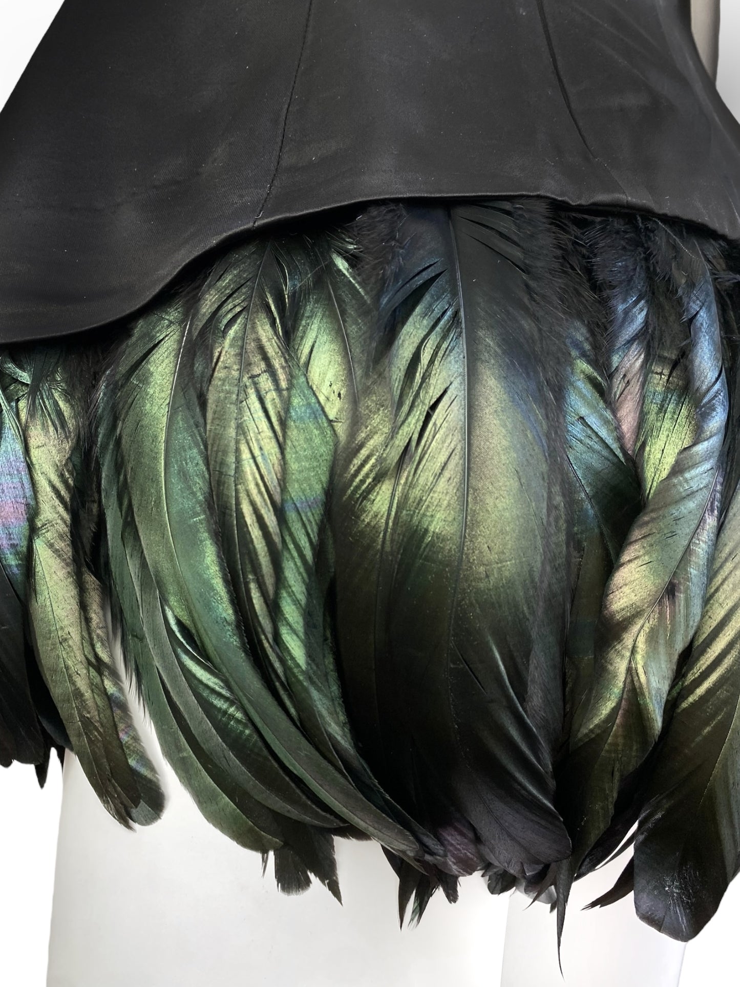 DICE KAYEK 2010s DARK GREEN ROOSTER FEATHERS BLACK HALTERNECK TOP/MINI DRESS