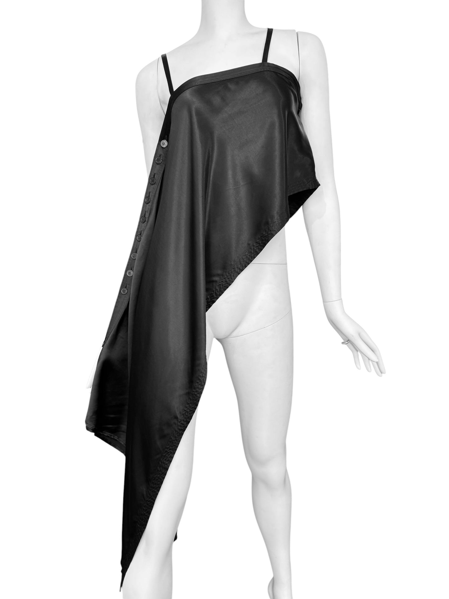 Y’S YOHJI YAMAMOTO 2010s BLACK ASYMMETRICAL BUTTONS LONG TOP
