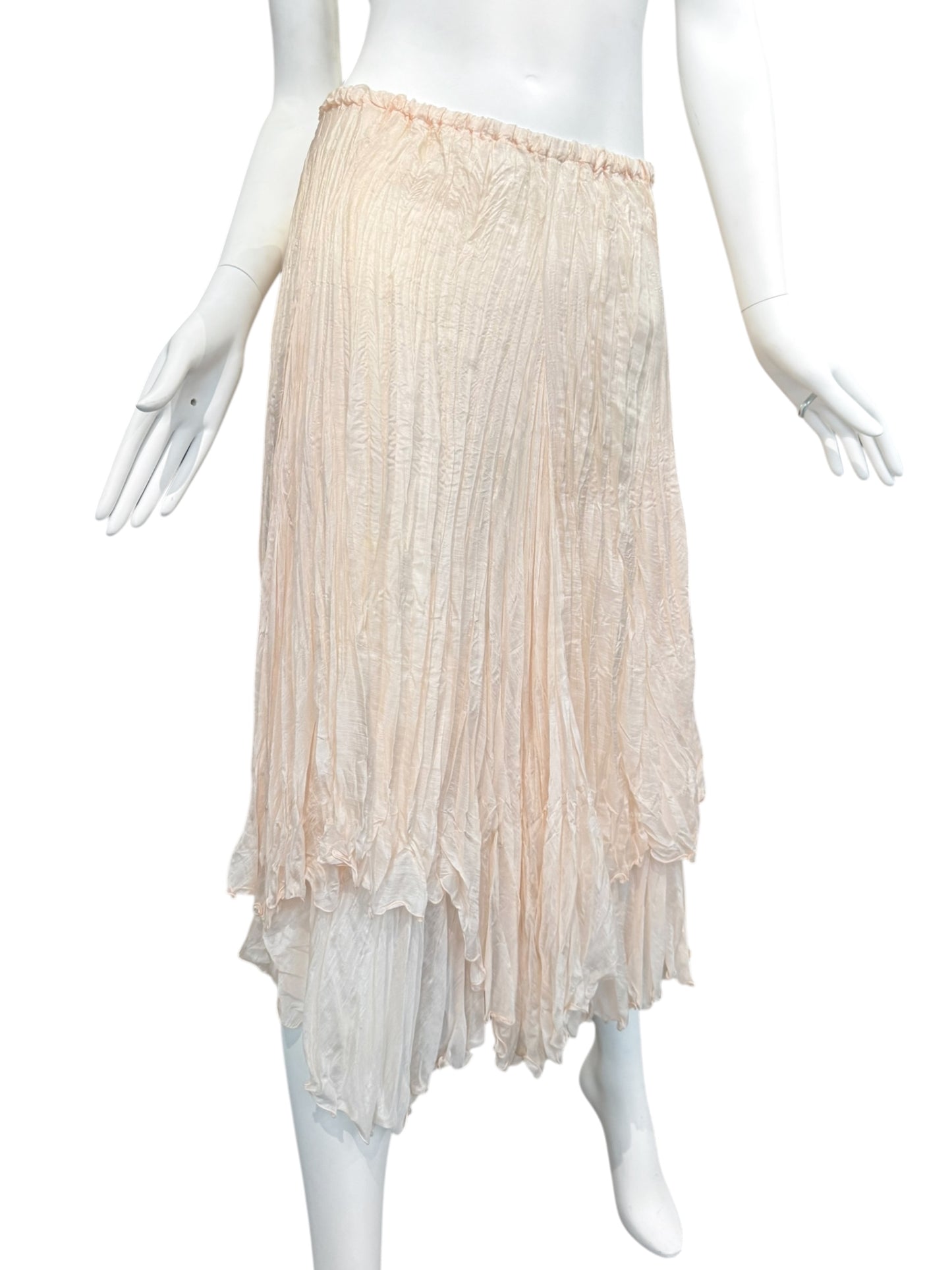PLEIN SUD 2000s PALE BLUSH SILK CREASED MIDI SKIRT
