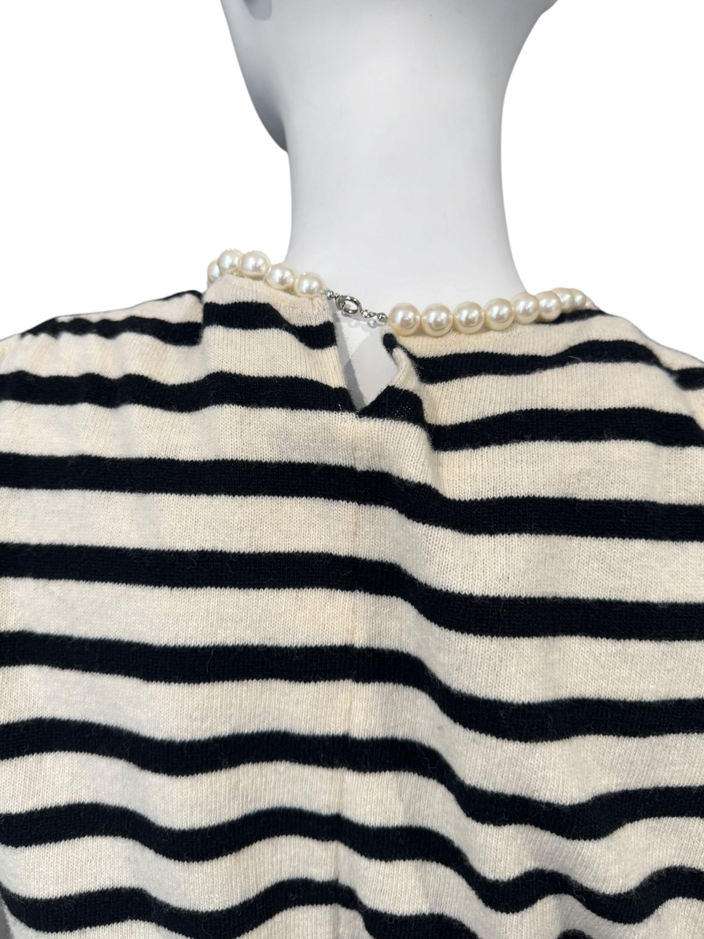 JUNYA WATANABE FW2003 WOOL CREAM & BLACK STRIPED PEARL NECKLACE TOP