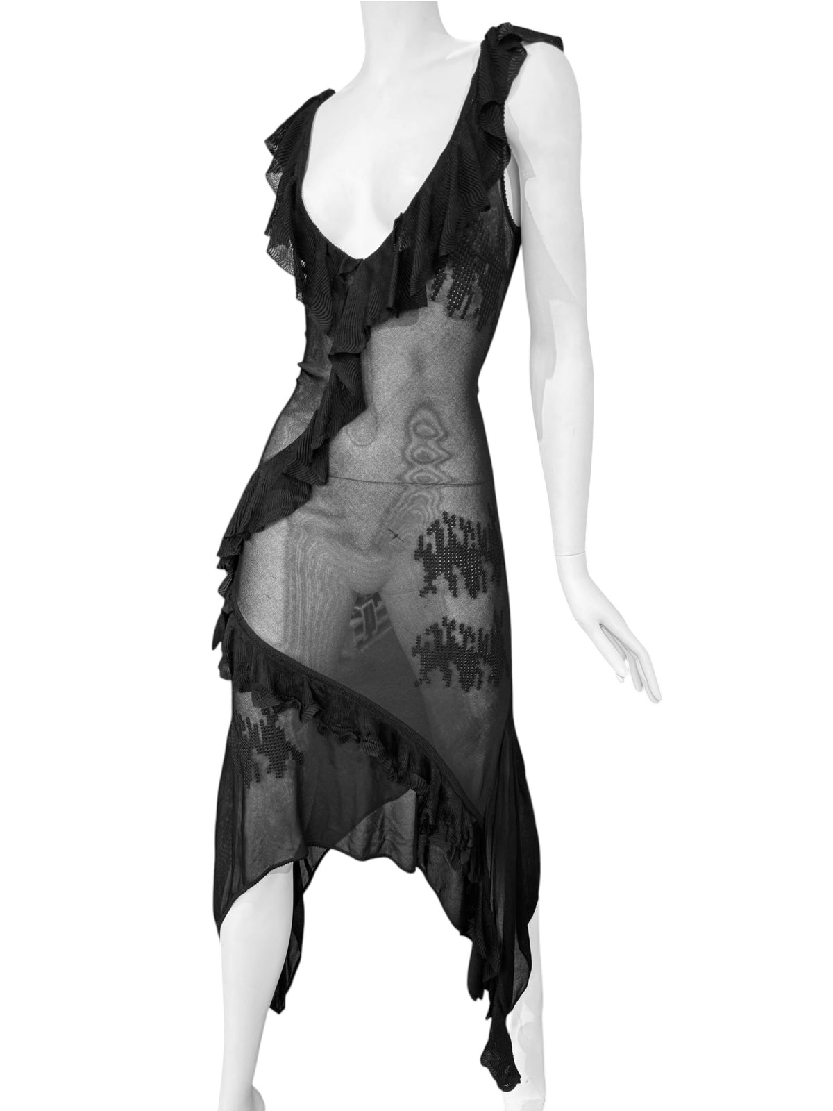JOHN GALLIANO FW1996 BLACK SHEER TATOO MAXI DRESS