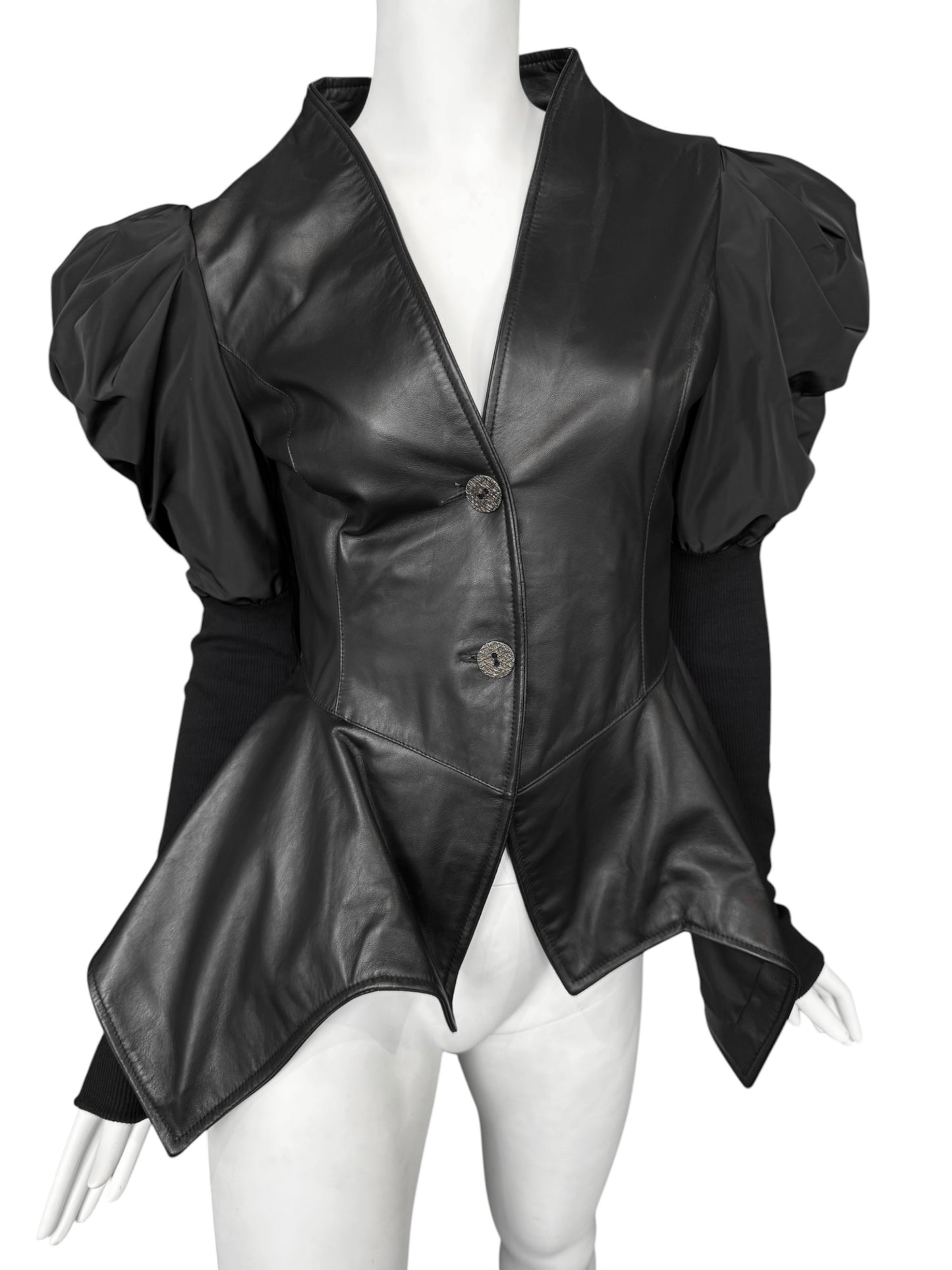 LA HAINE INSIDE US 2020s BLACK LEATHER PUFFY SLEEVES JACKET