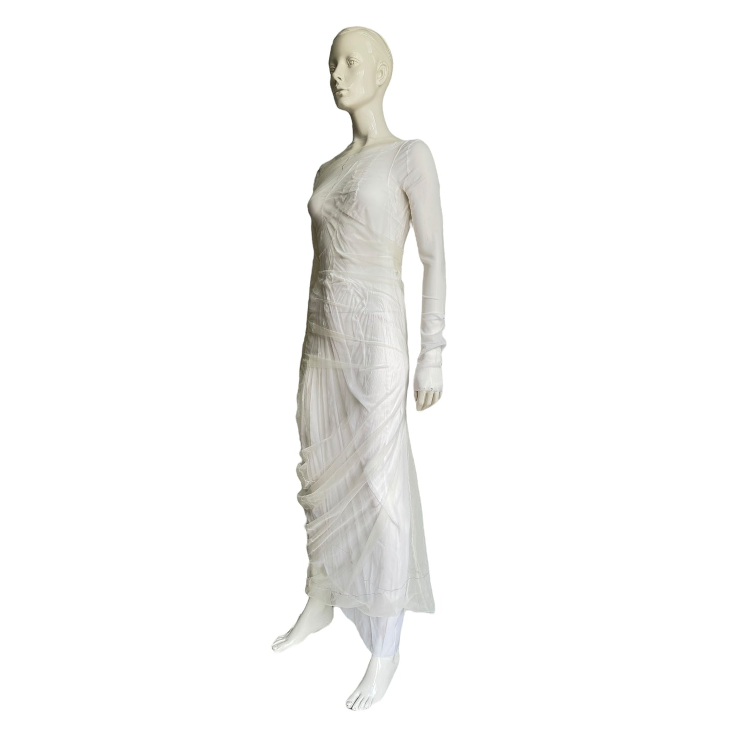 MAISON MARGIELA SS2021 BY GALLIANO WHITE 2 IN 1 TULLE SILK WET MAXI DRESS