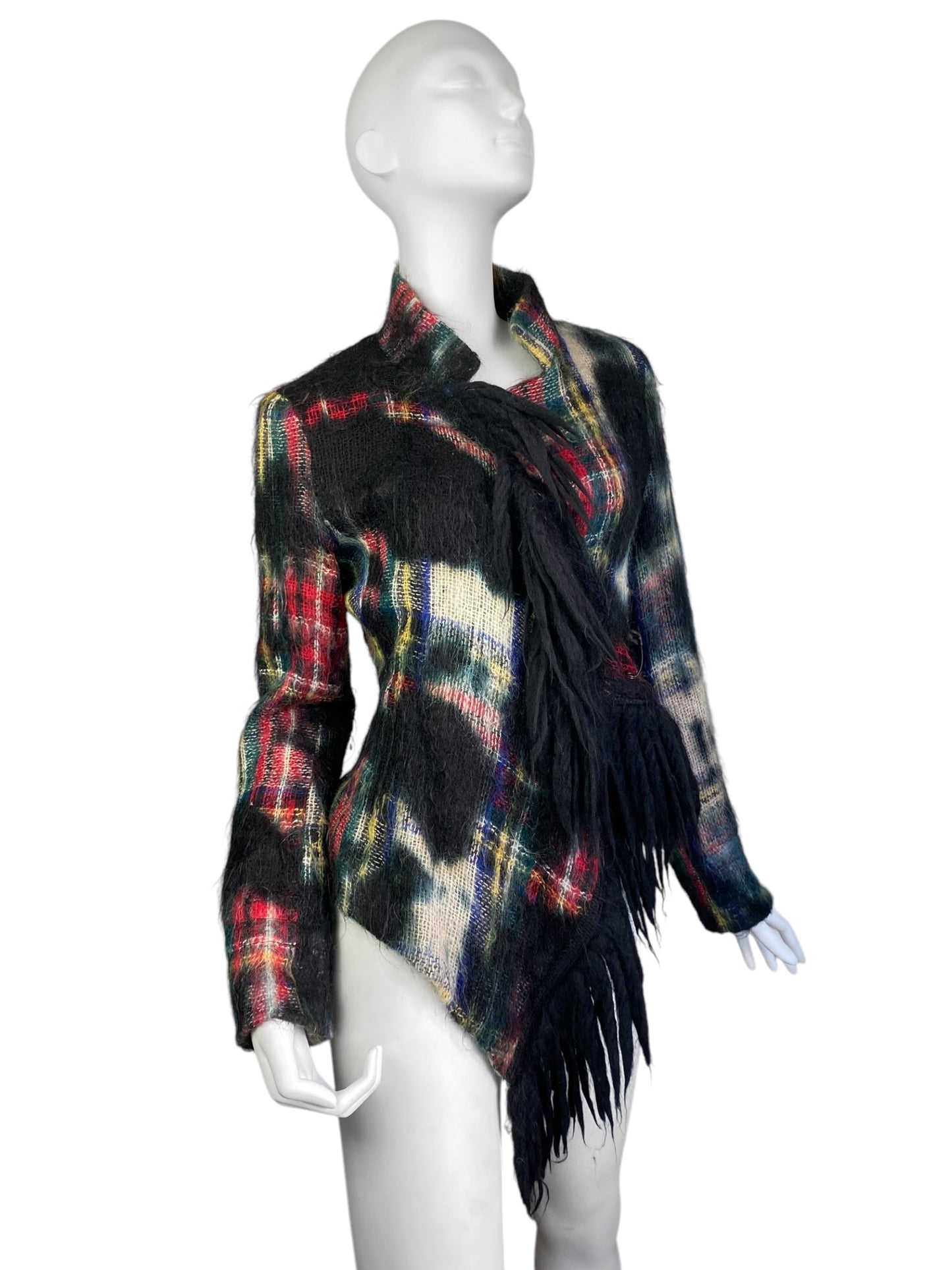 PLEIN SUD JEANS 2000s DISTRESS MOHAIR TARTAN JACKET