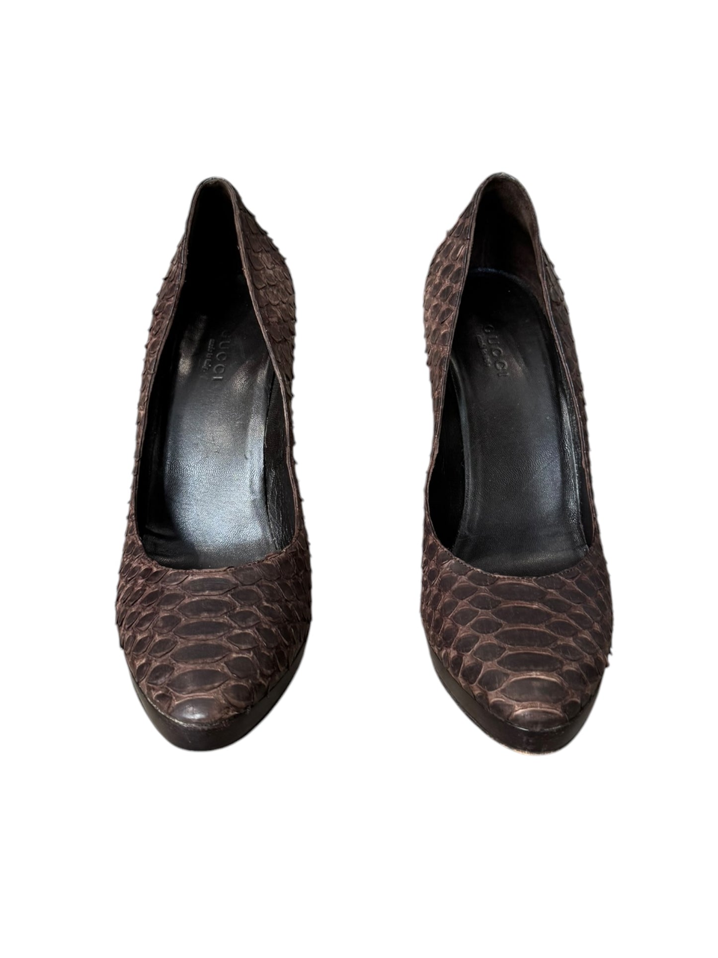 GUCCI 2000s BROWN LEATHER PYTHON-LIKE BAMBOO HEELS