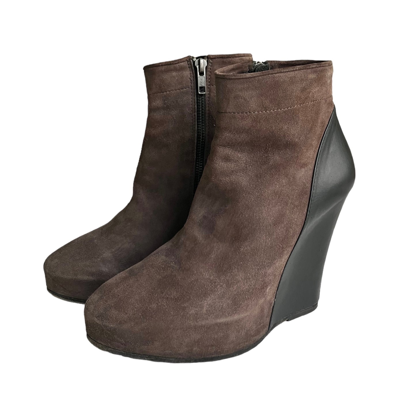 ANN DEMEULEMEESTER SS2011 BLACK & BROWN LEATHER WEDGE ANKLE BOOTS