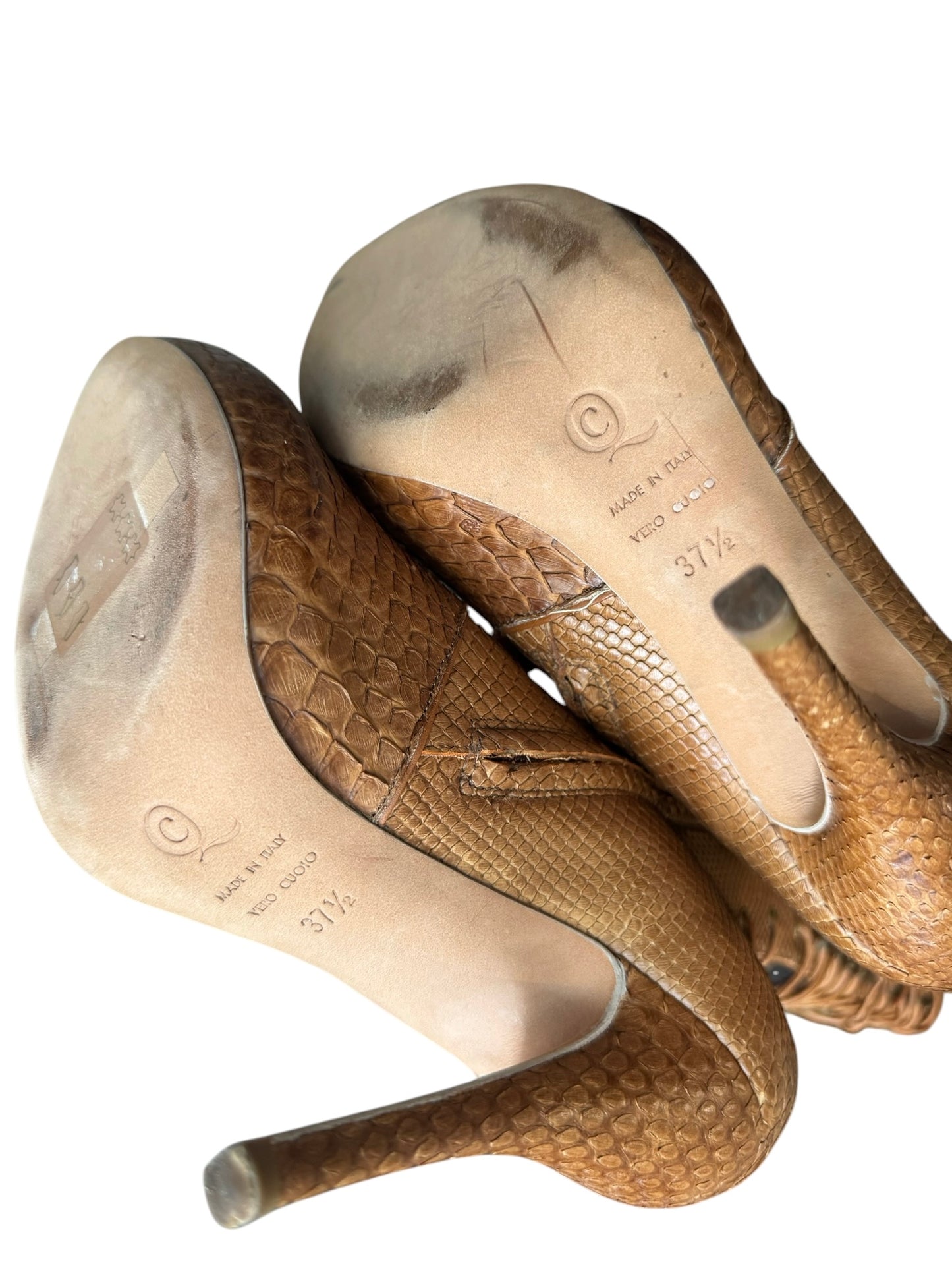 ALEXANDER MCQUEEN FW2002 «SUPERCALIFRAGILISTICEXPIALIDOCIOUS» BROWN SNAKESKIN LACE-UP BOOTS