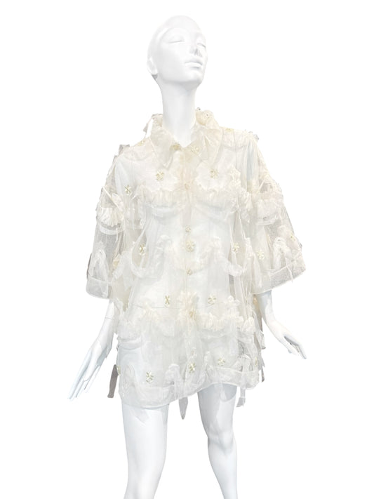 SIMONE ROCHA SS2024 OFF-WHITE TULLE EMBELLISHED OVERSIZE SHIRT