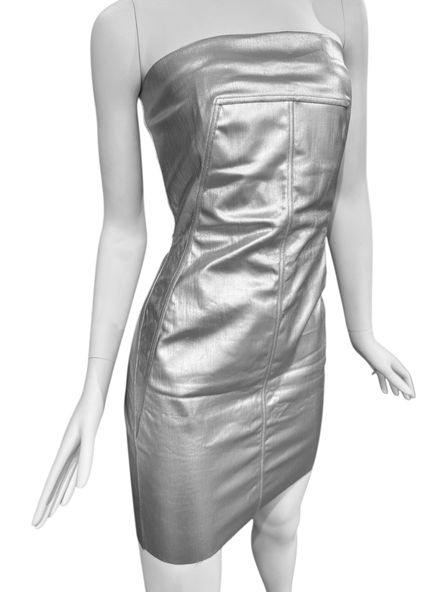 RICK OWENS FW2022 SILVER COATED BUSTIER MINI DRESS