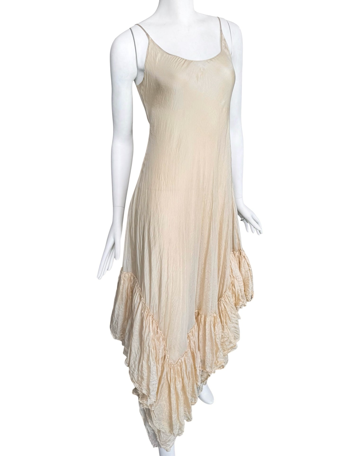 MARC LE BIHAN 2020s BEIGE SILK RUFFLES HEM MAXI DRESS