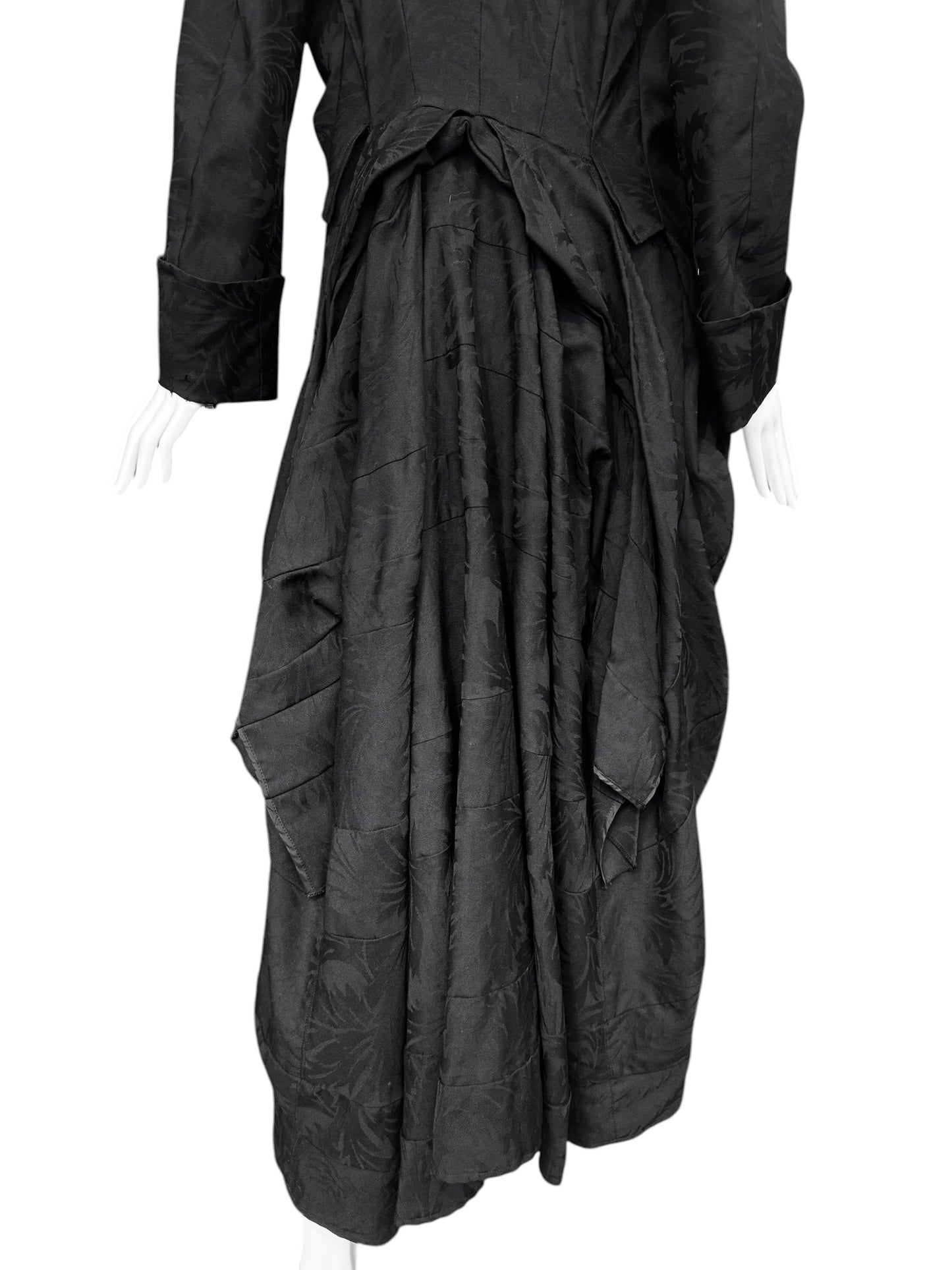 JUNYA WATANABE SS2007 BLACK WOOL JACQUARD VICTORIAN-INSPIRED COAT