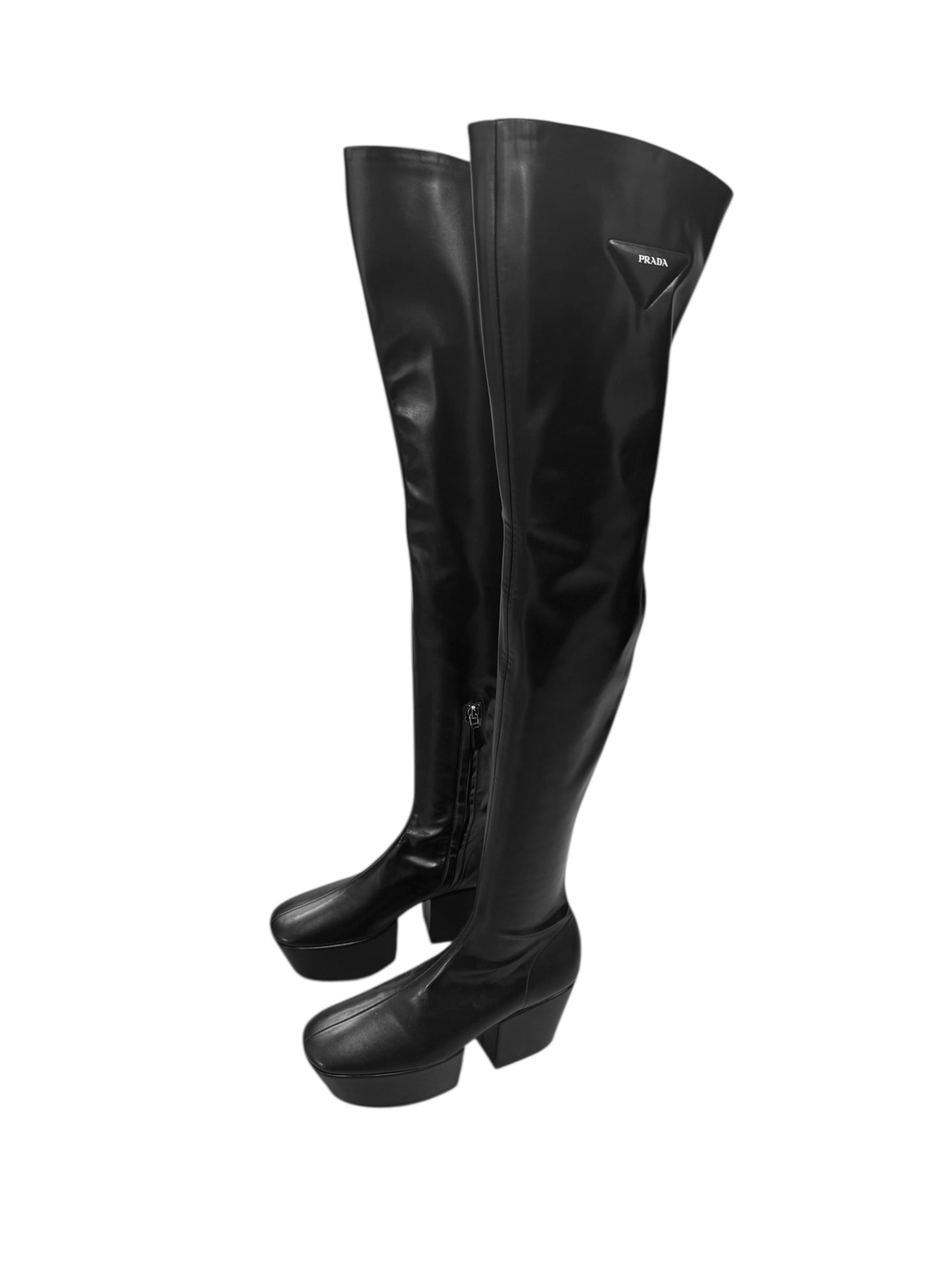PRADA FW2021 BY MIUCCIA PRADA & RAF SIMONS BLACK OVER-THE-KNEE PLATFORM BOOTS