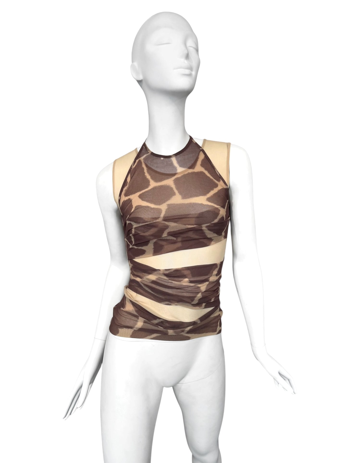 PLEIN SUD JEANS SS1998 GIRAFE PRINT MESH LAYERED TANK TOP