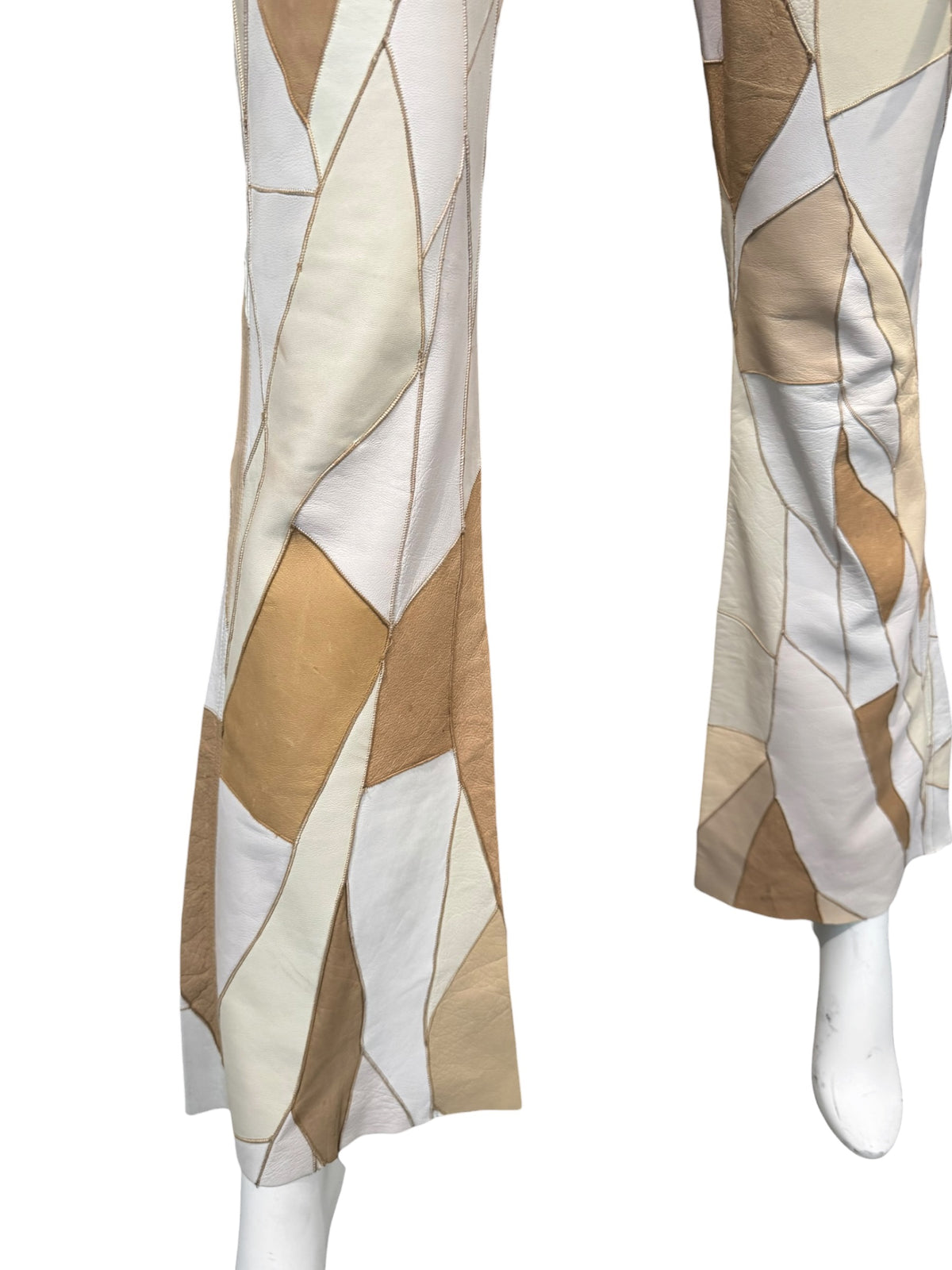 JITROIS 2000s BEIGE LEATHER PATCHWORK PANTS