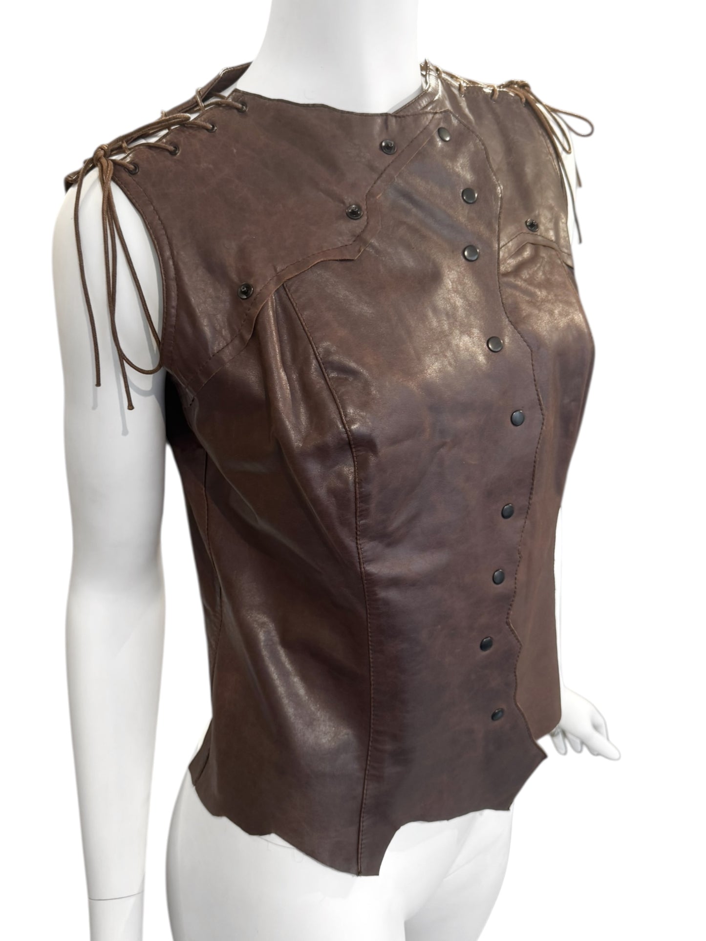 PLEIN SUD JEANS 2000s BROWN LEATHER PATCHWORK VEST