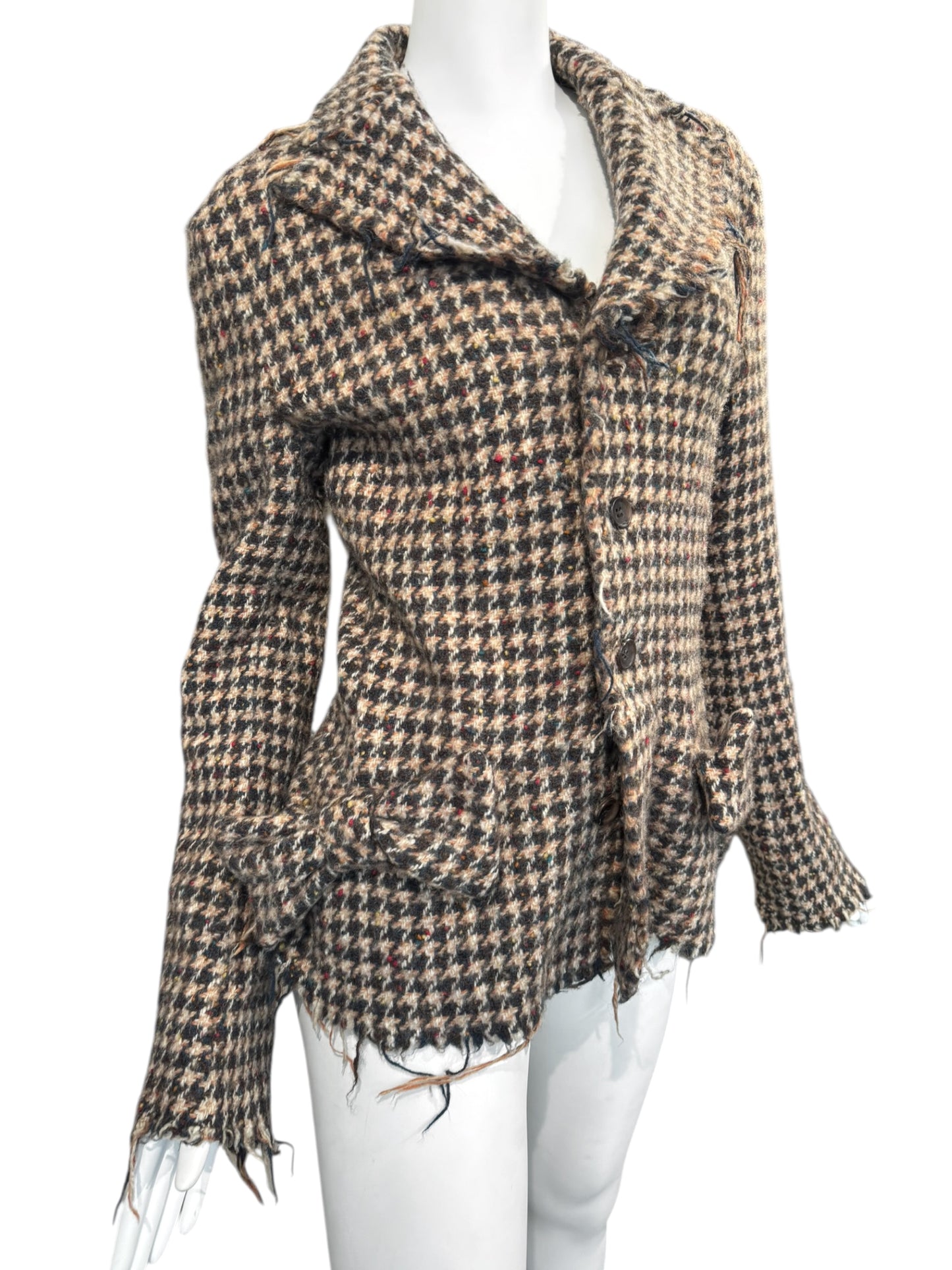 JUNYA WATANABE FW2003 BROWN WOOL HOUNDSTOOTH TWEED BOW BLAZER