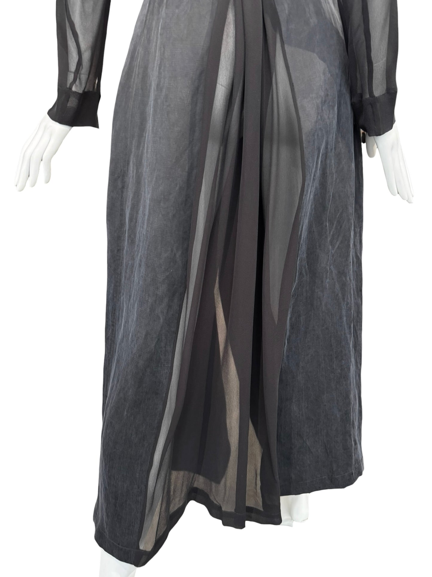 FAYÇAL AMOR 2010s DARK BLUE & BLACK LINEN & SILK MAXI COAT