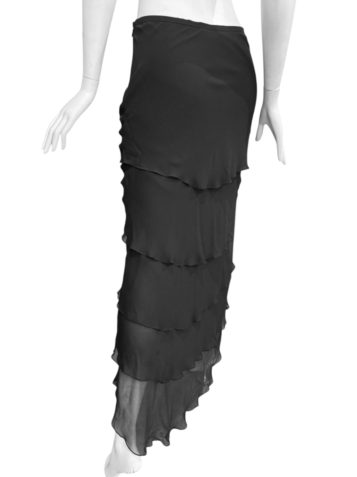 GEORGES RECH 2000s BLACK SILK TIERED MAXI SKIRT