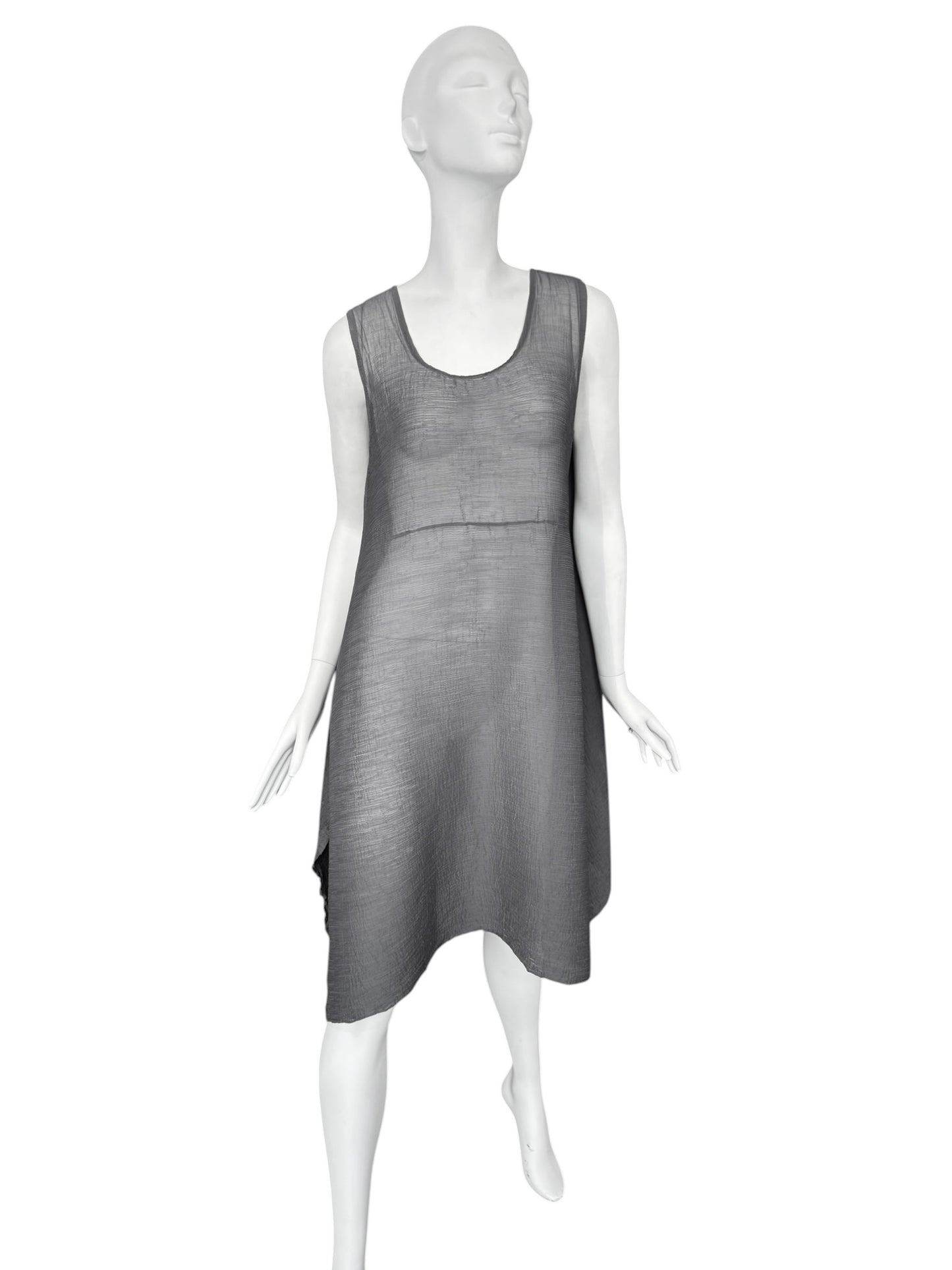 CAULIFLOWER ISSEY MIYAKE 2010s GREY PLEATED SHEER MIDI DRESS