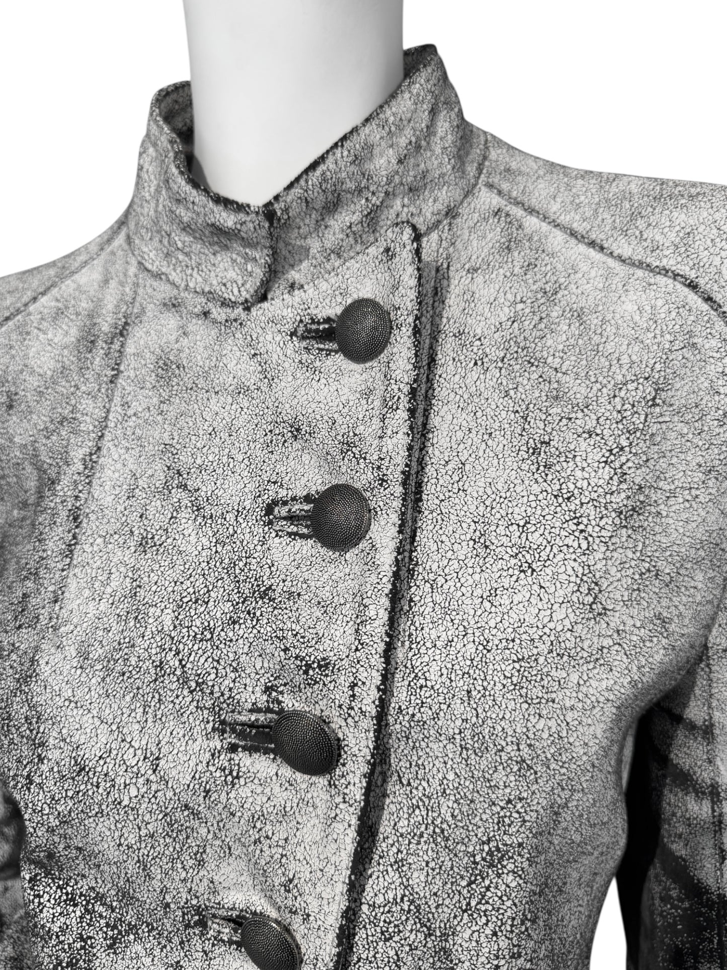 ANN DEMEULEMEESTER SS2002 WHITE CRACKED LEATHER COAT