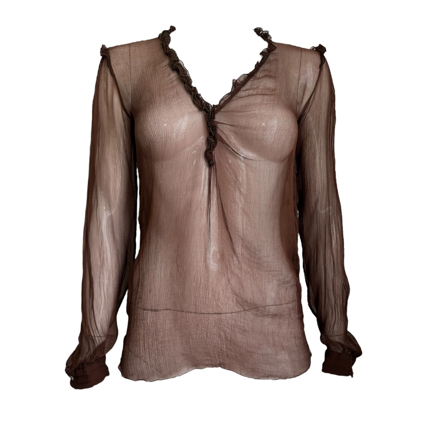 DOLCE & GABBANA 2000s BROWN SILK SHEER BLOUSE