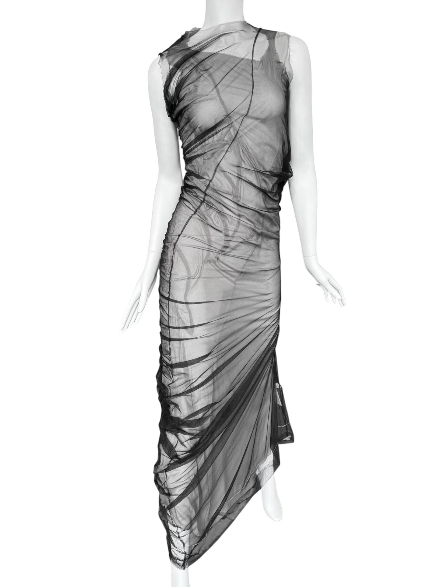 MAISON MARGIELA SS2021 BY JOHN GALLIANO BLACK & WHITE LAYERED DRAPÉ MAXI DRESS