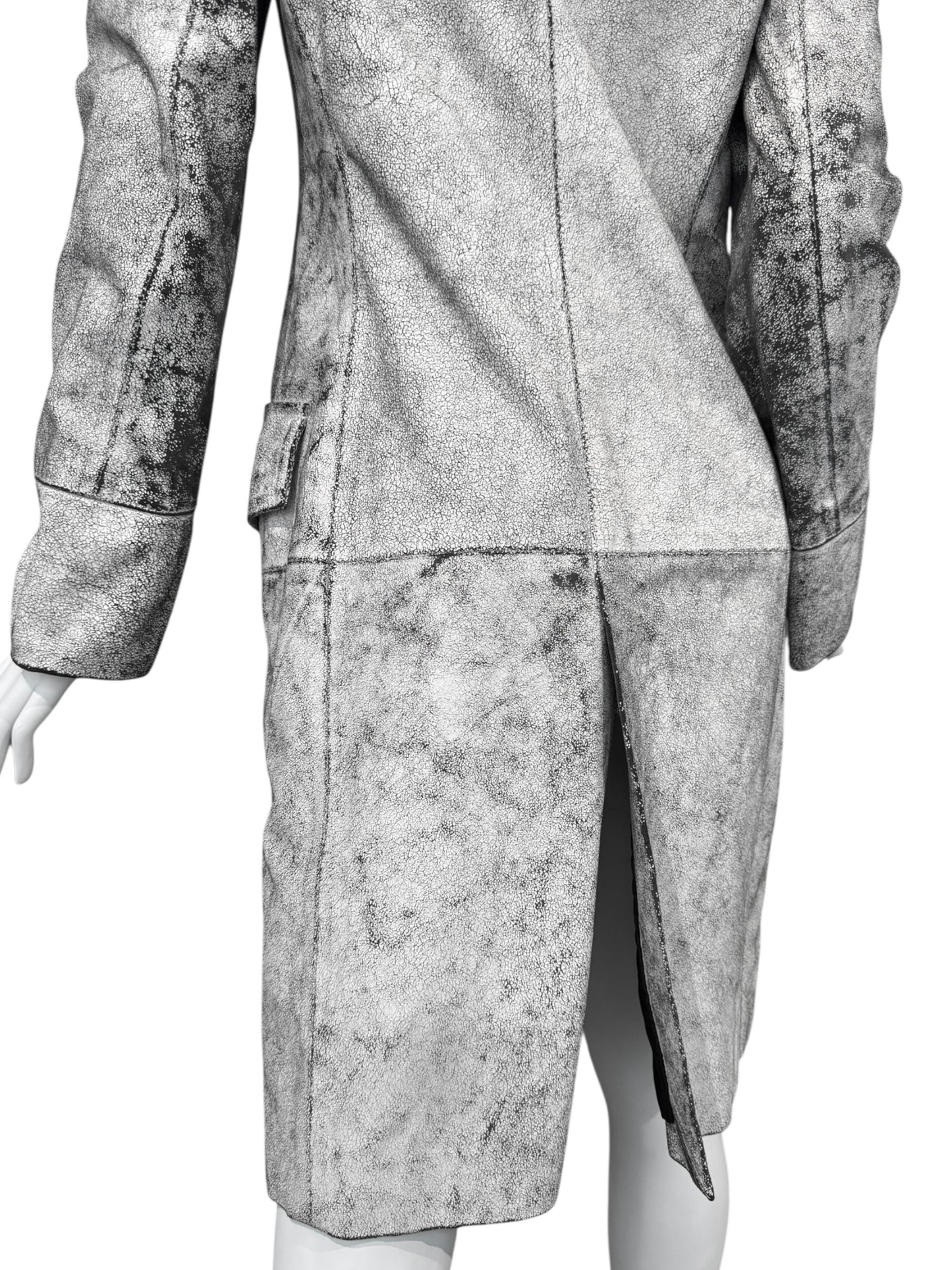 ANN DEMEULEMEESTER SS2002 WHITE CRACKED LEATHER COAT
